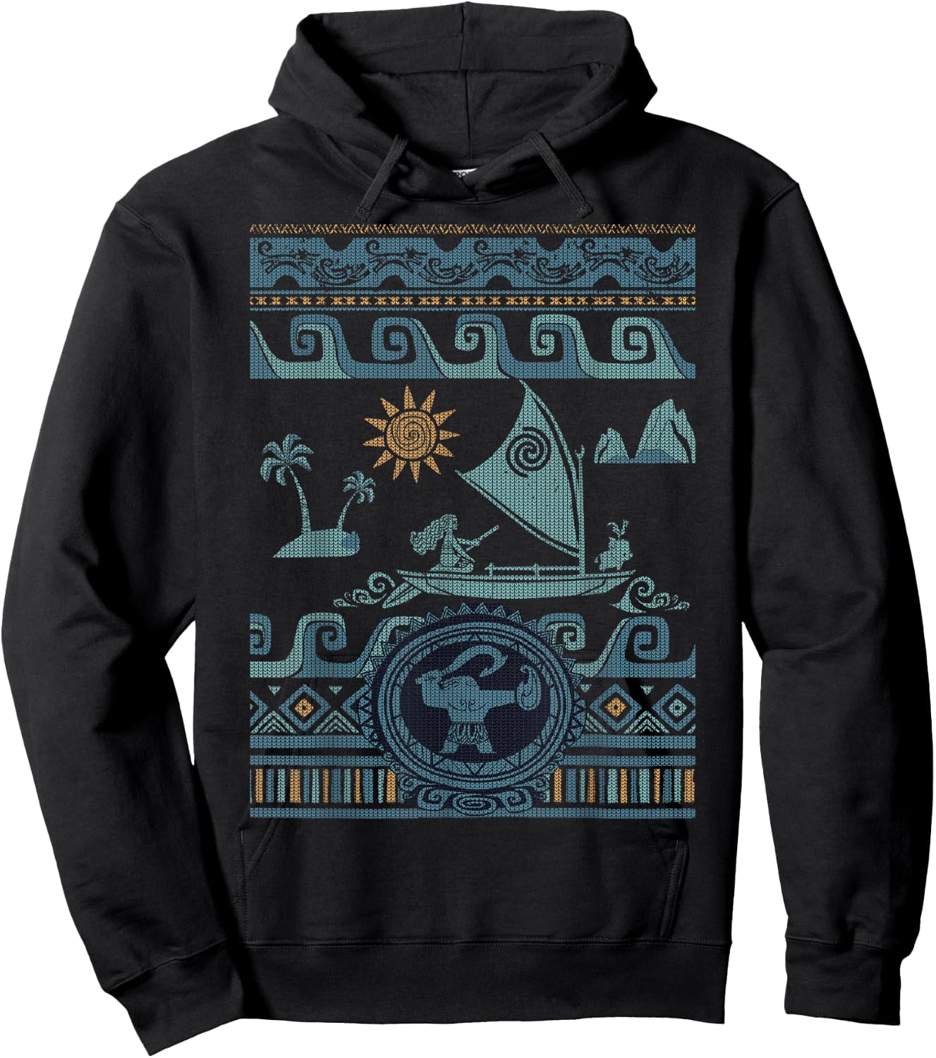 Disney Moana Stitch Ocean Voyage Pattern Ugly Sweater Style Hoodie - Hoodie | Black
