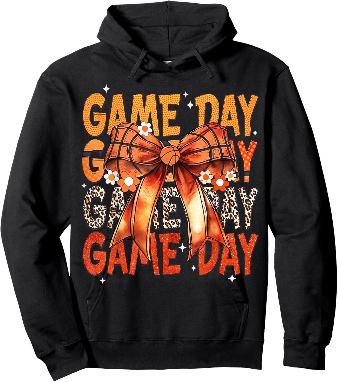 Basketball Bow Game Day Retro Basketball Lovers Girly Hoodie - Hoodie | Black