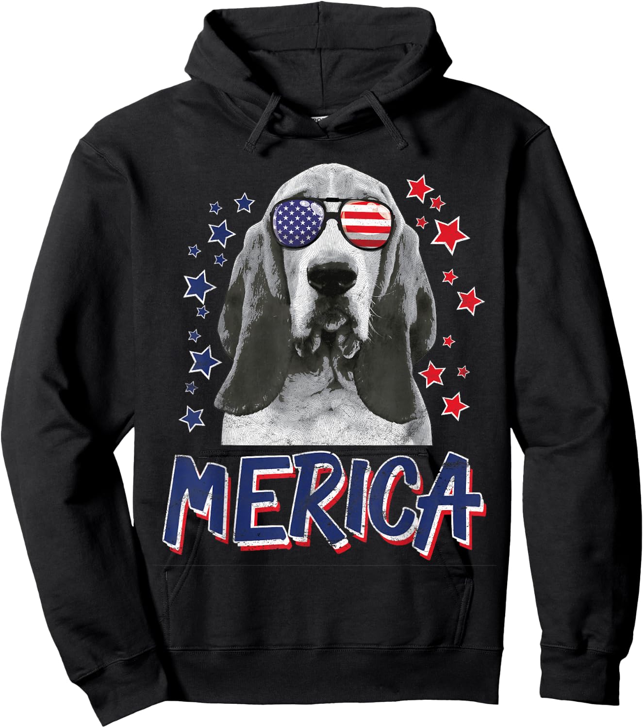 Merica Basset Hound Dog 4th Of July USA Gift Hoodie - Hoodie | Black