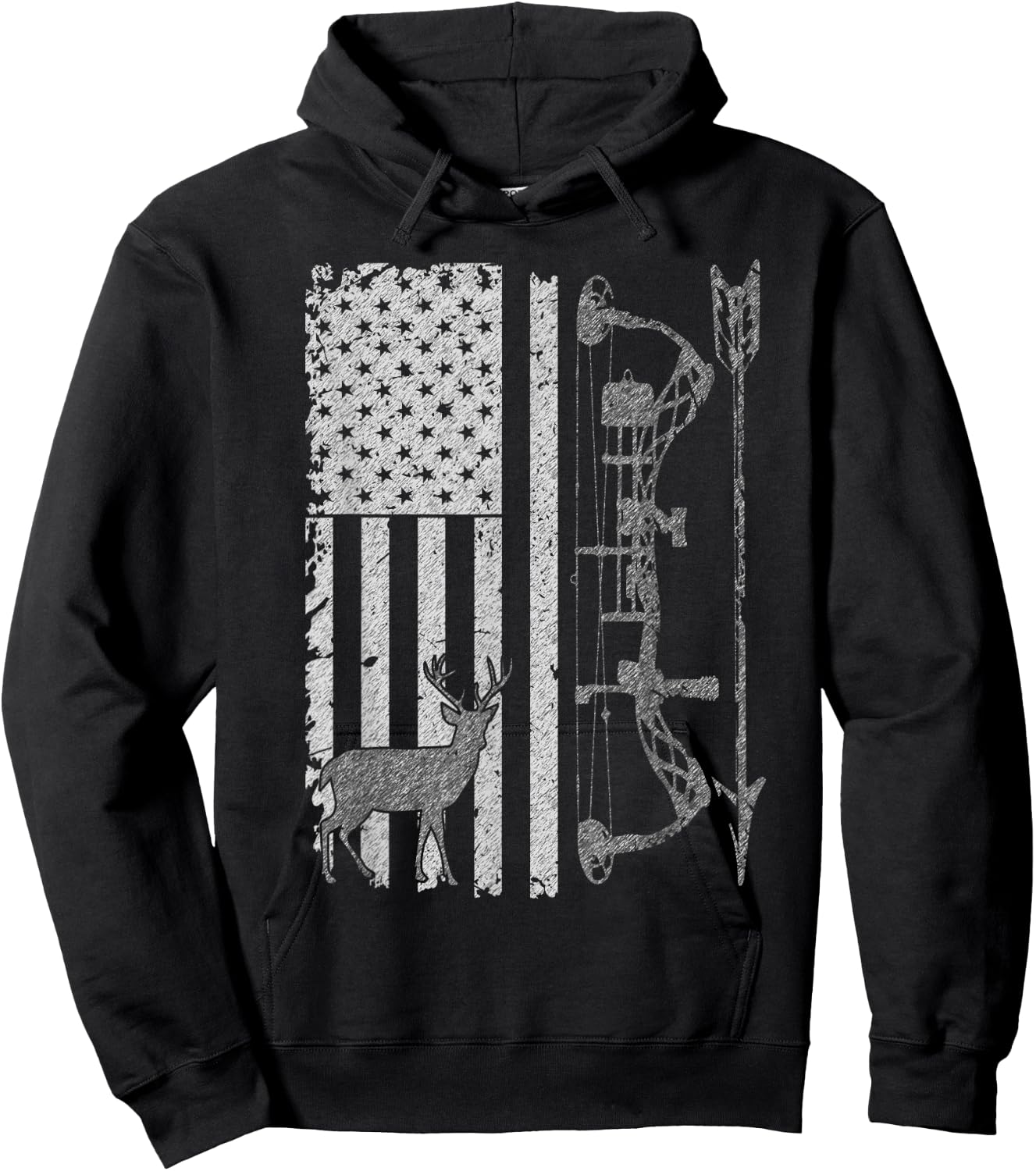 American Deer Hunting Bow Hunter Flag Accessories Hunt Gift Hoodie - Hoodie | Black