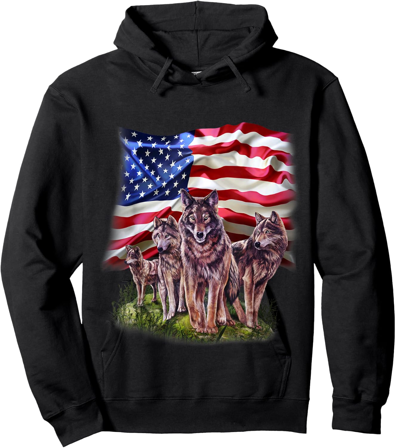 Patriotic USA Wolves Pack, North America Wolf Hoodie - Hoodie | Black