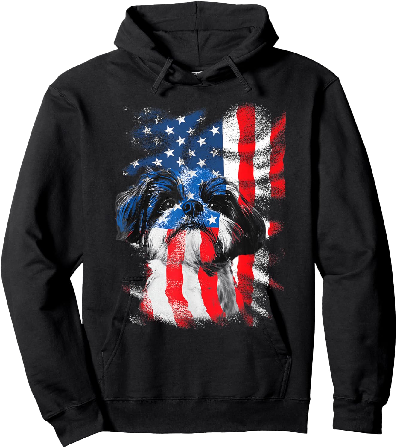 Red White Blue Shih Tzu Dog Lover 4th of July Hoodie - Hoodie | Black