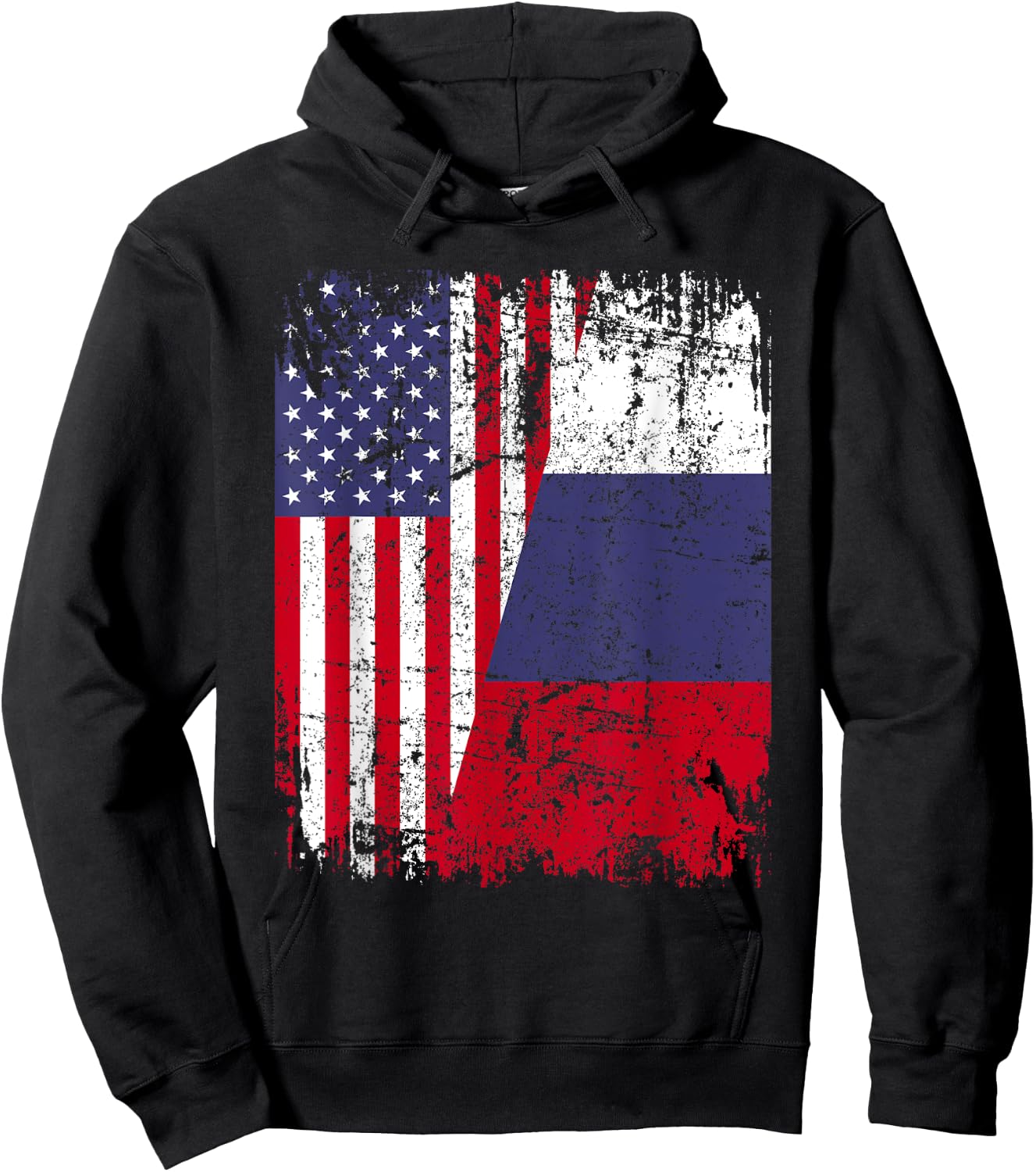 RUSSIAN ROOTS | Half American Flag | RUSSIA Women Kids Men Hoodie - Hoodie | Black