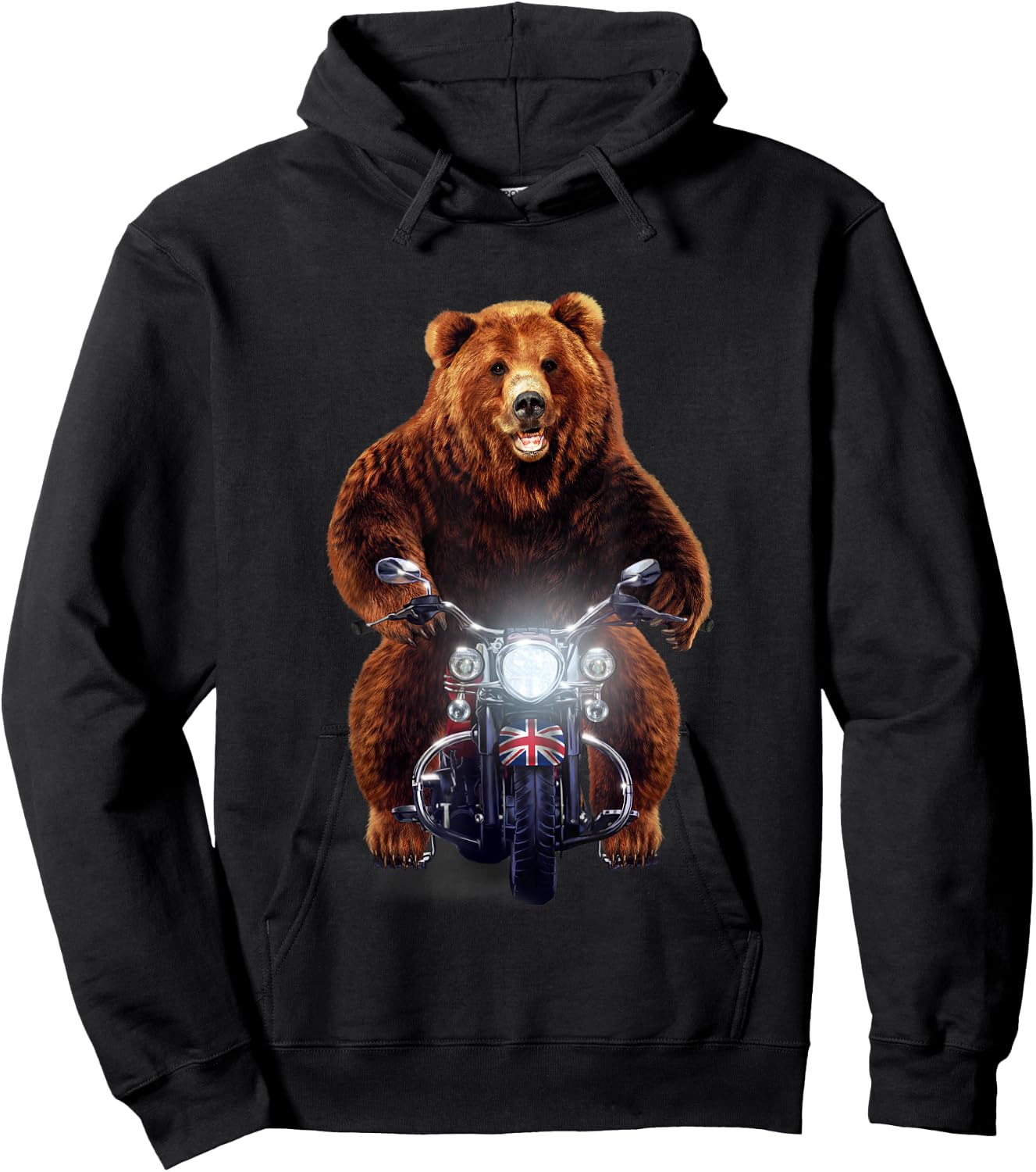 Biker Grizzly Bear Riding Motorcycle Hoodie - Hoodie | Black