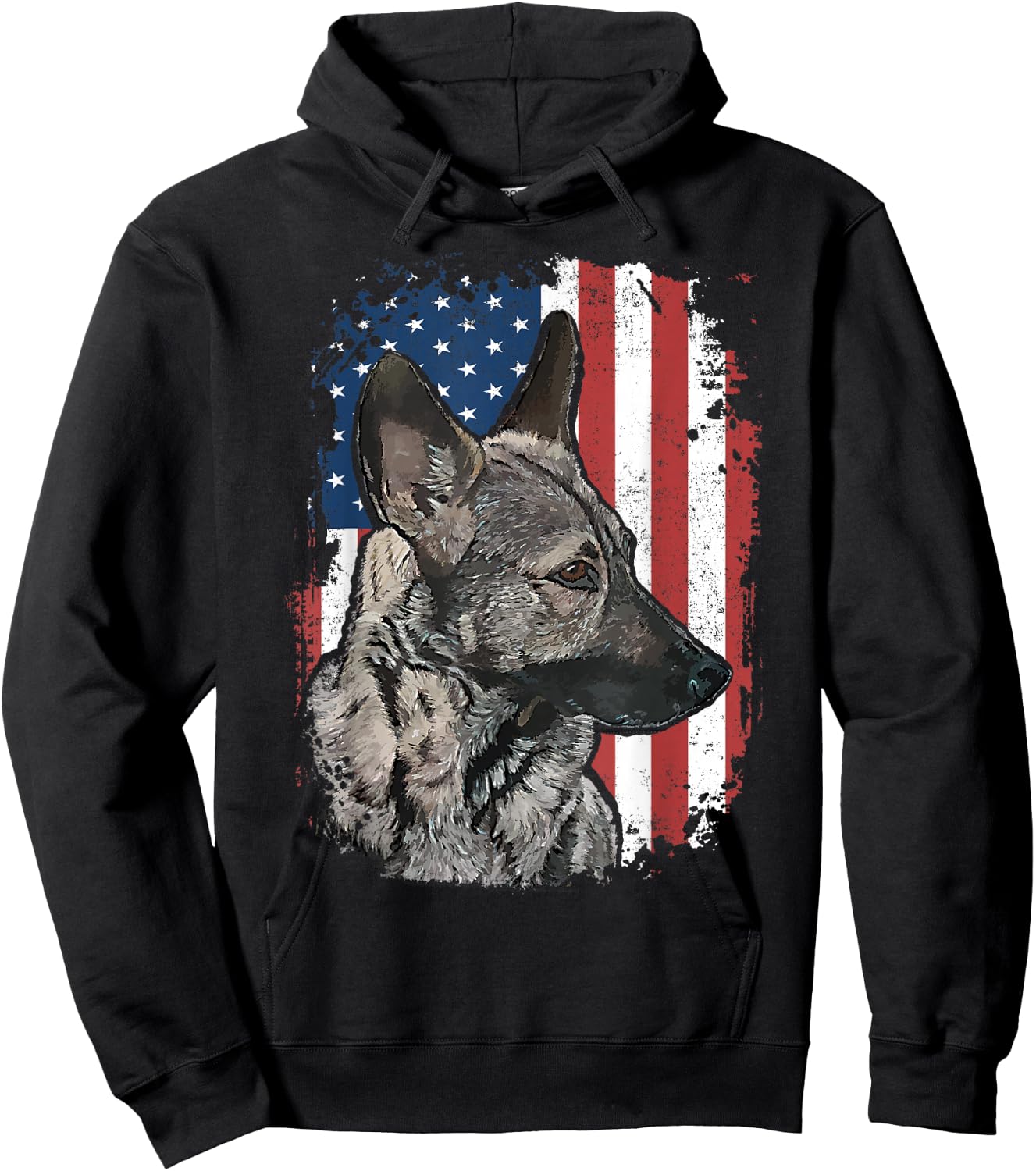 Sable German Shepherd American Flag Patriotic Dog Hoodie - Hoodie | Black