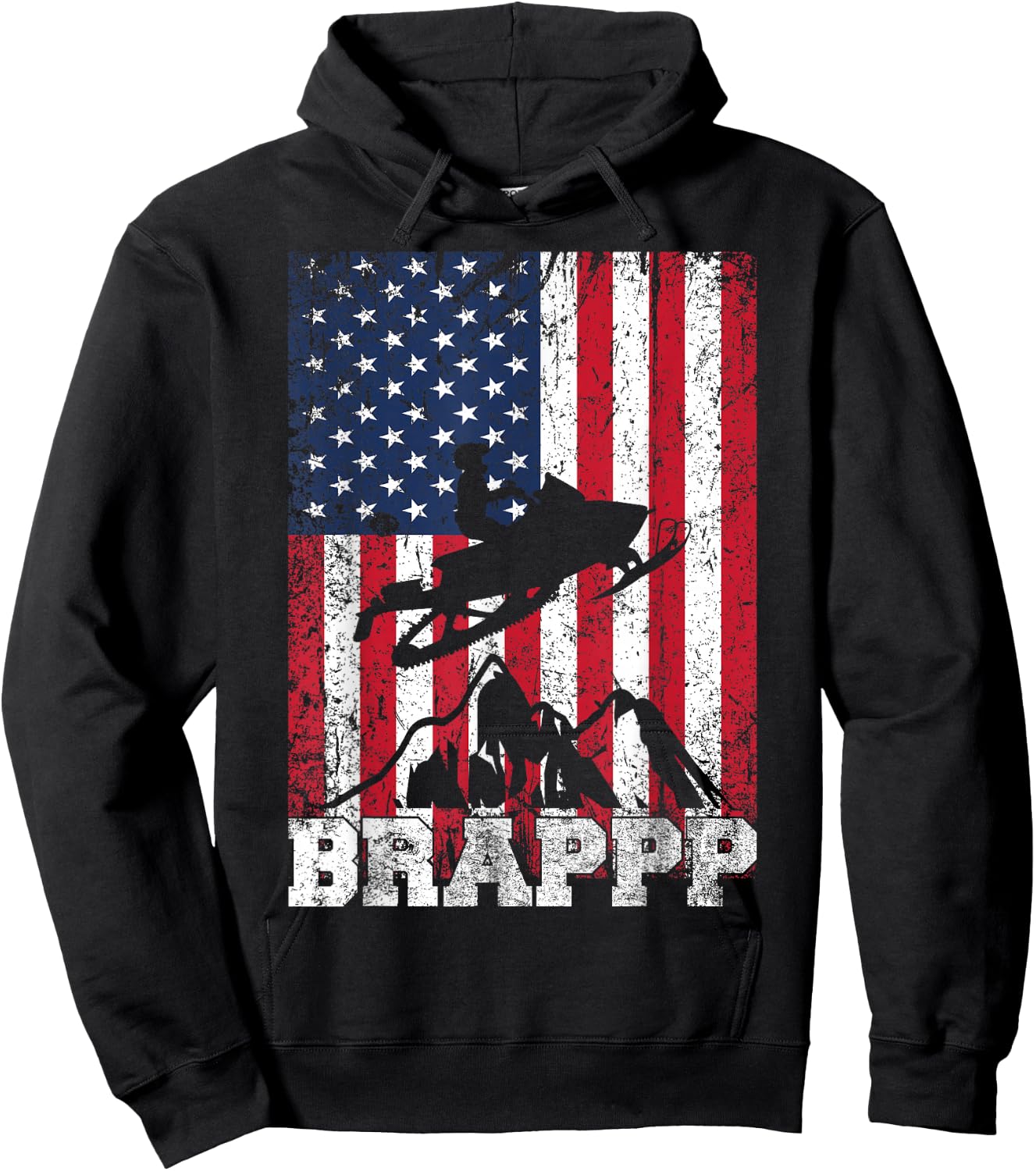 USA American Flag Snowmobiling Brap Snowmobile Rider Winter Hoodie - Hoodie | Black