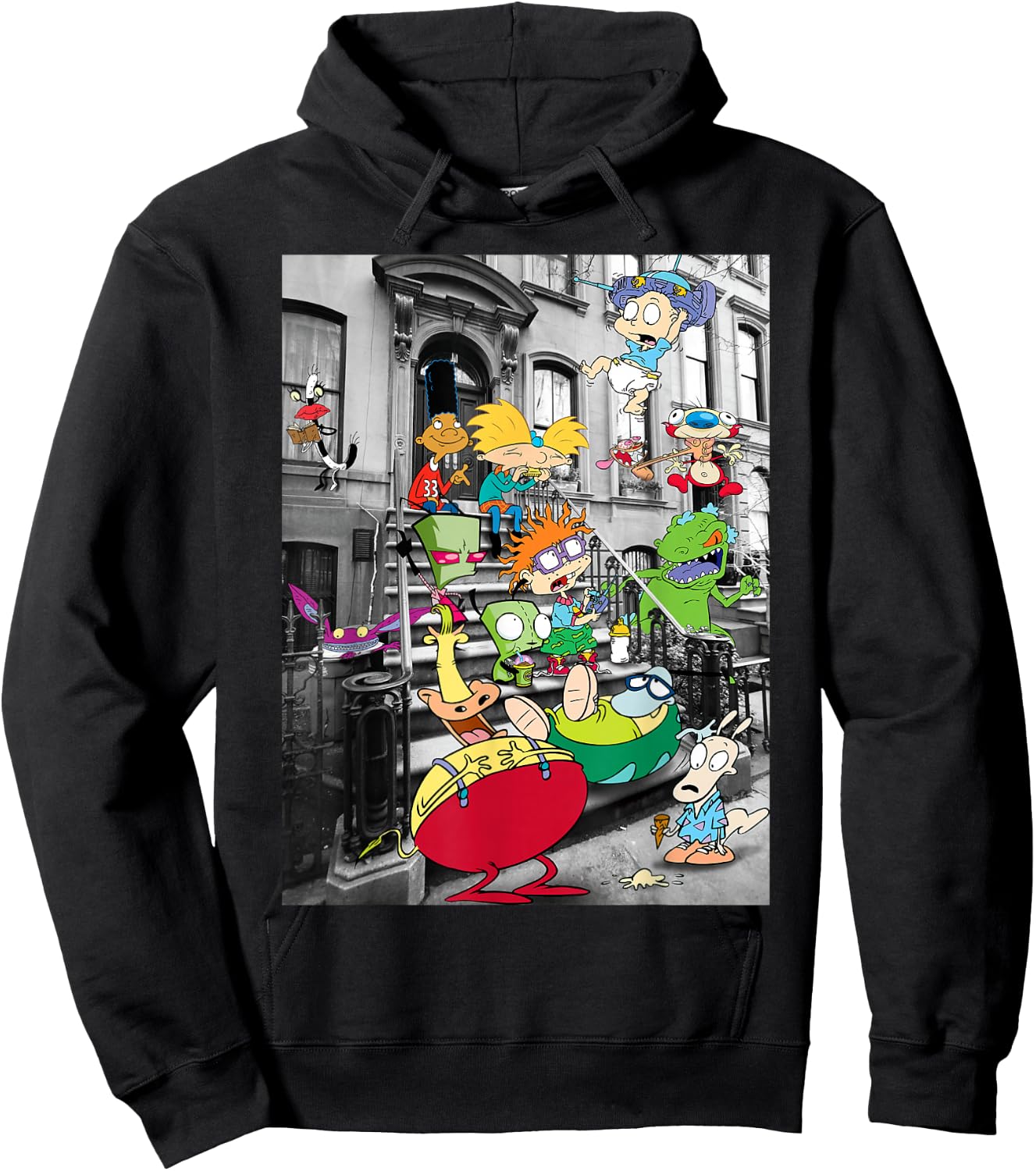 Nickelodeon Classic Nicktoons Hanging On Stoop Hoodie - Hoodie | Black