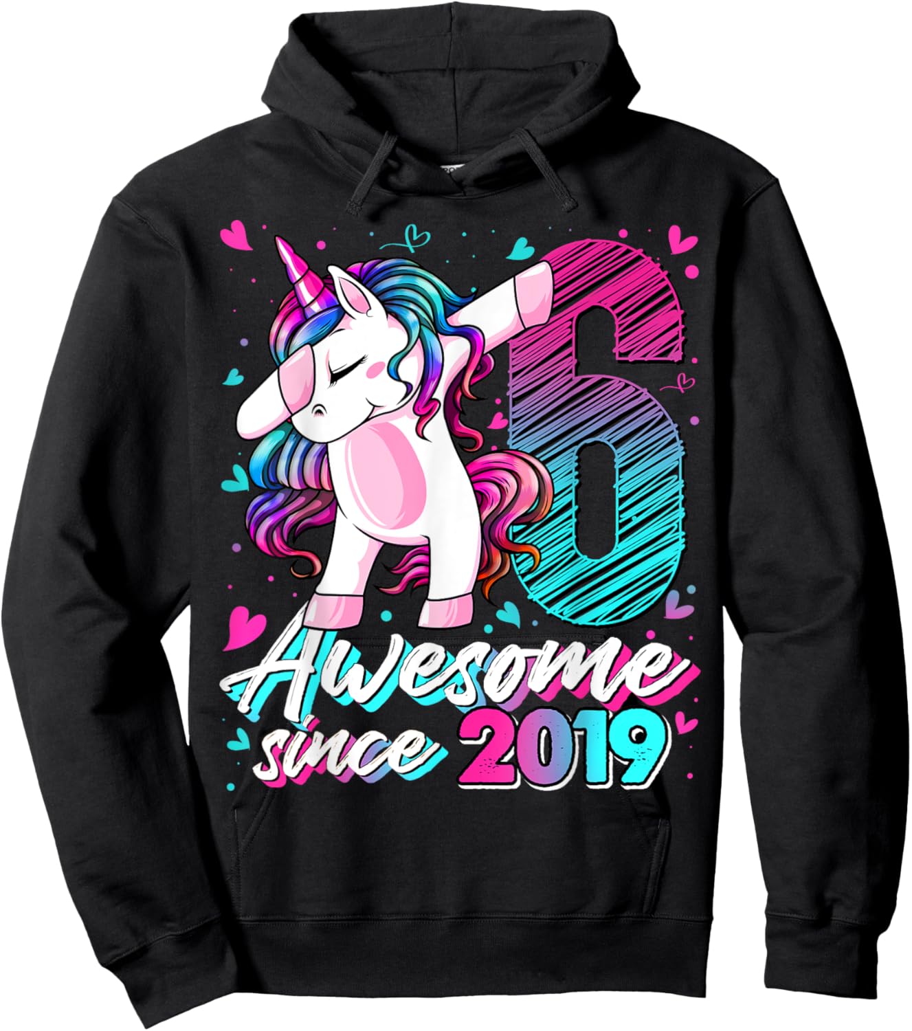 6 Year Old Unicorn Gifts For Girls 6th Birthday Girl Party Hoodie - Hoodie | Black