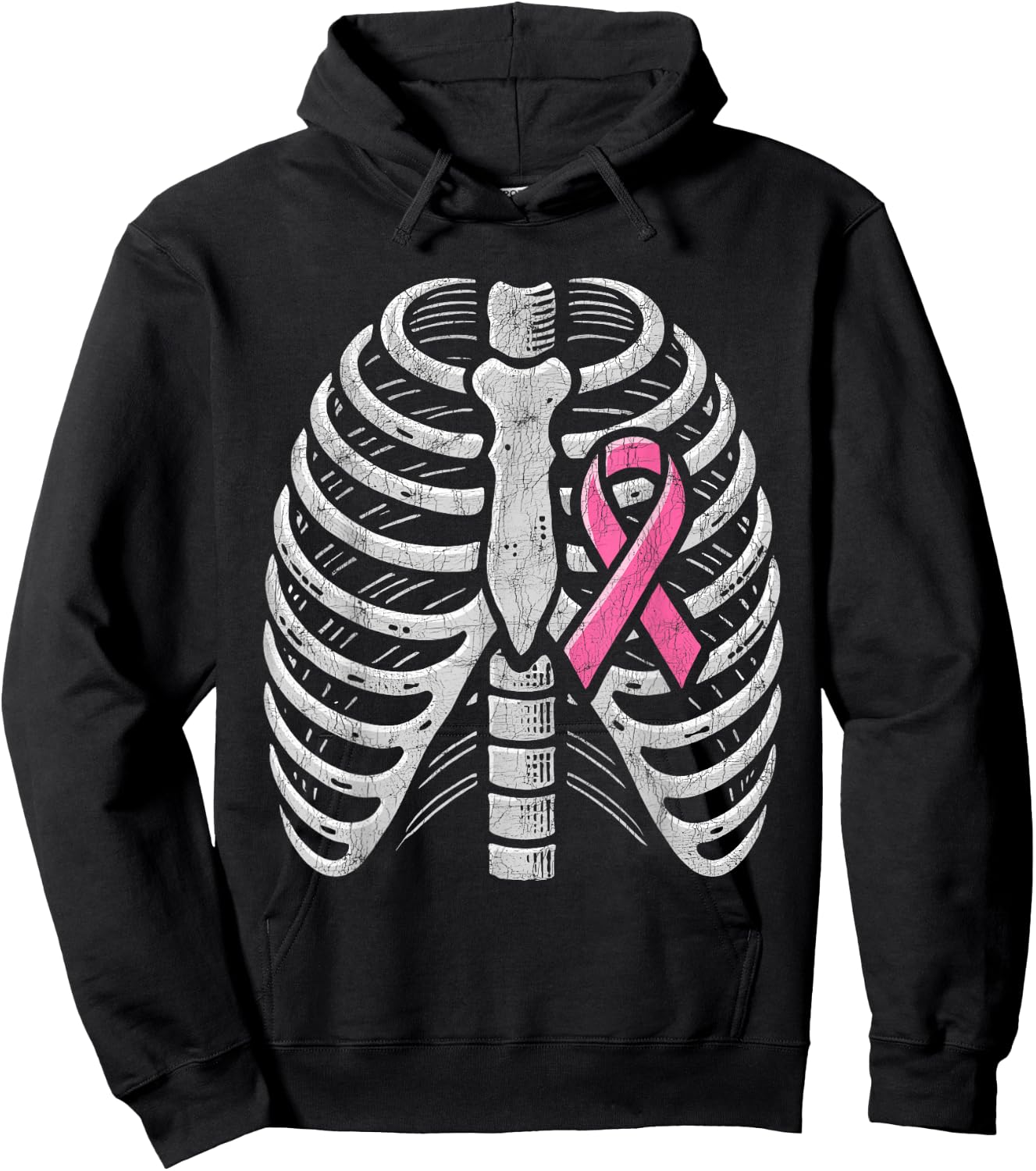 Breast Cancer Awareness Halloween Costume, Pink Ribcage Hoodie - Hoodie | Black