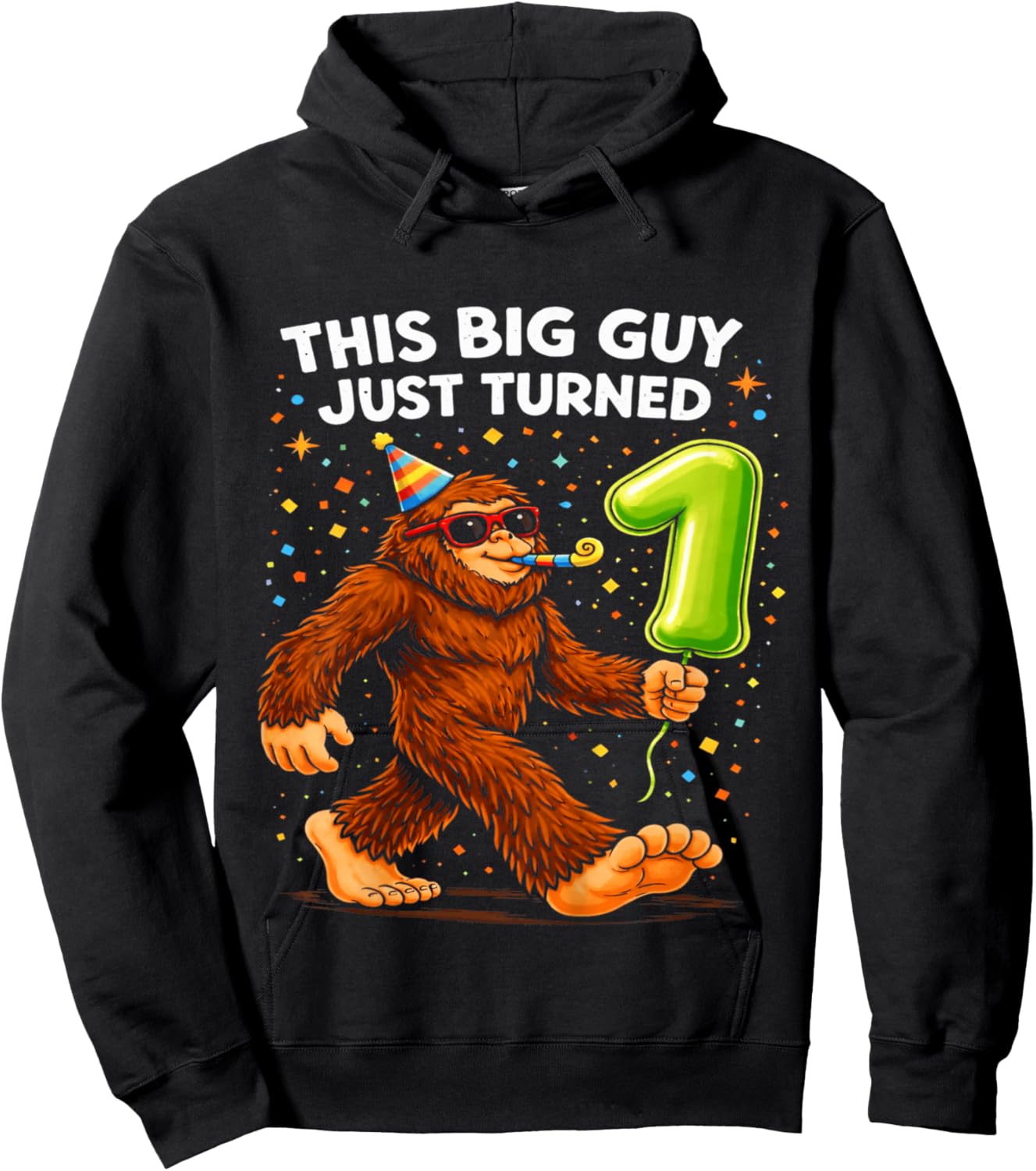 Kids Bigfoot One 1st Birthday Sasquatch 1 Year Old Birthday Boys Hoodie - Hoodie | Black