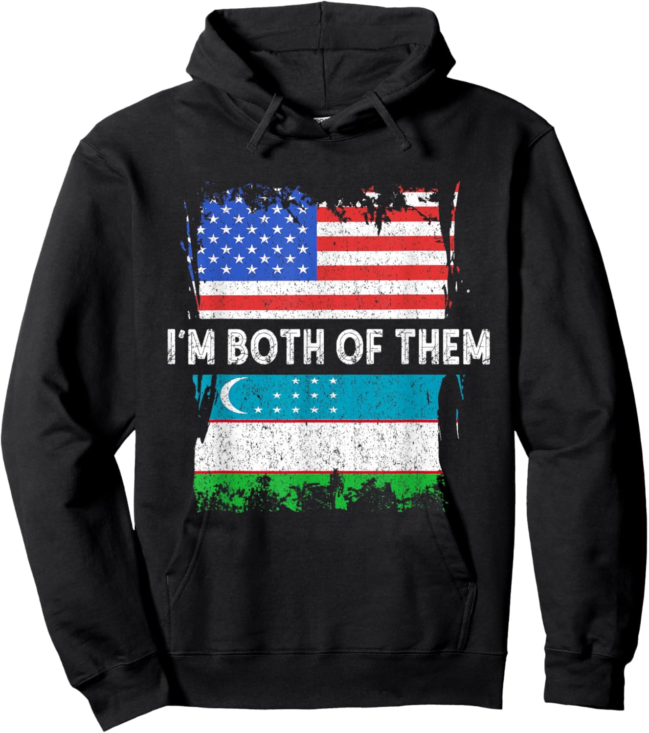 Uzbekistan Flag USA America I'm Both Of Them Uzbek Roots Hoodie - Hoodie | Black
