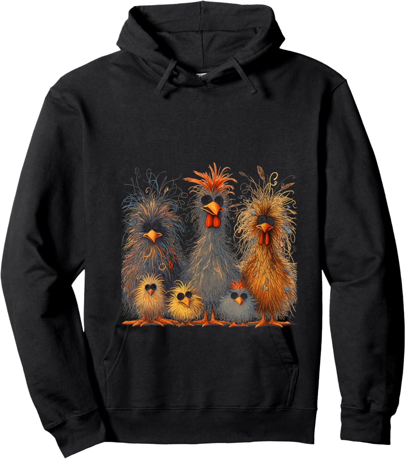 Eagerlys Colorful Funny Chicken Art, Women Kids V-Neck Hoodie - Hoodie | Black