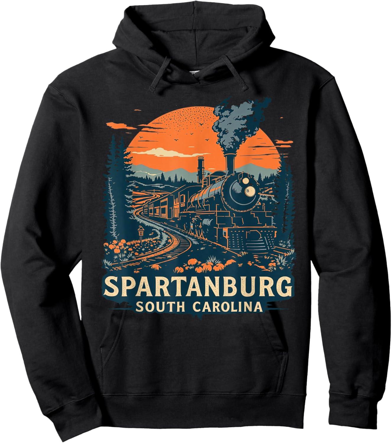 Vintage Spartanburg South Carolina Sunset Nature Cityscape Hoodie - Hoodie | Black