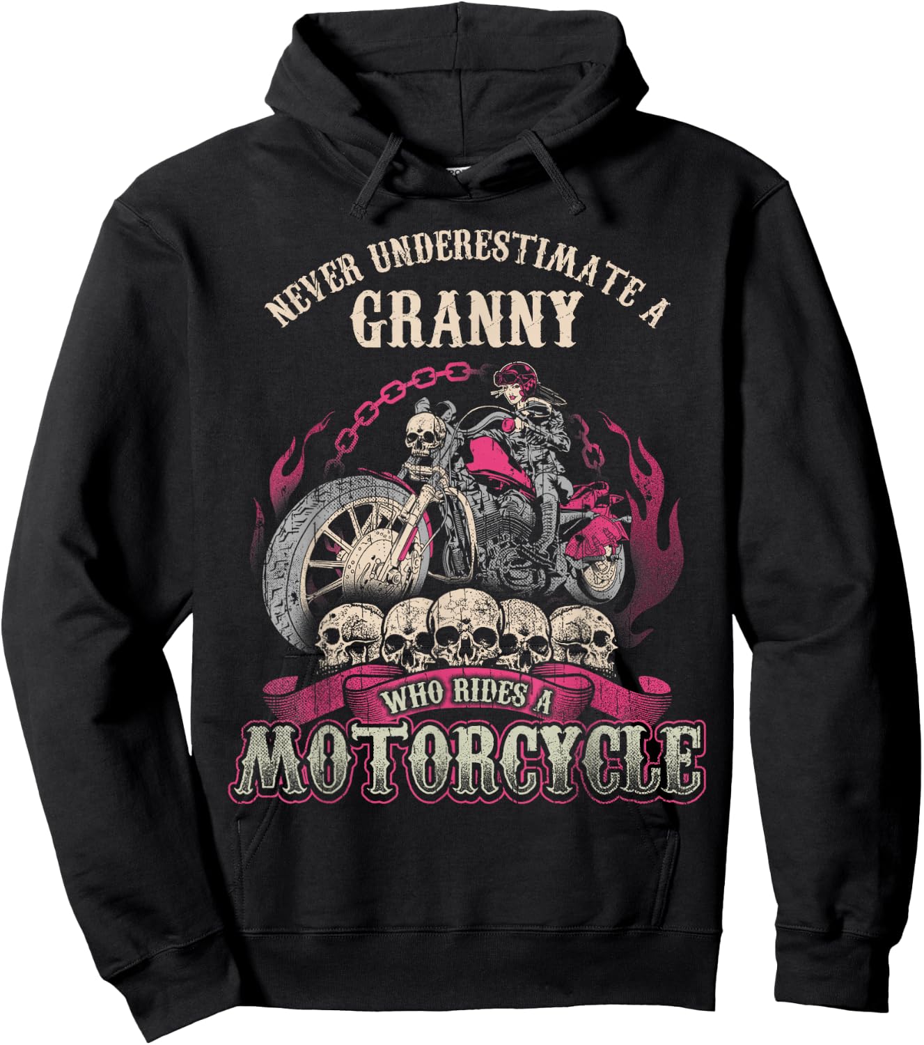Granny Biker Chick Gift Never Underestimate Motorcycle Hoodie - Hoodie | Black