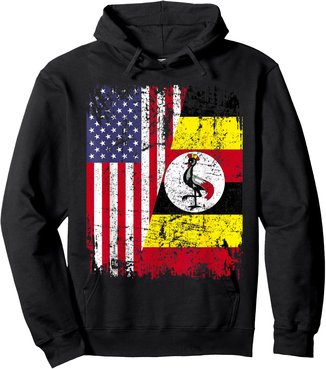 UGANDAN ROOTS | Half American Flag | UGANDA FLAG Hoodie - Hoodie | Black