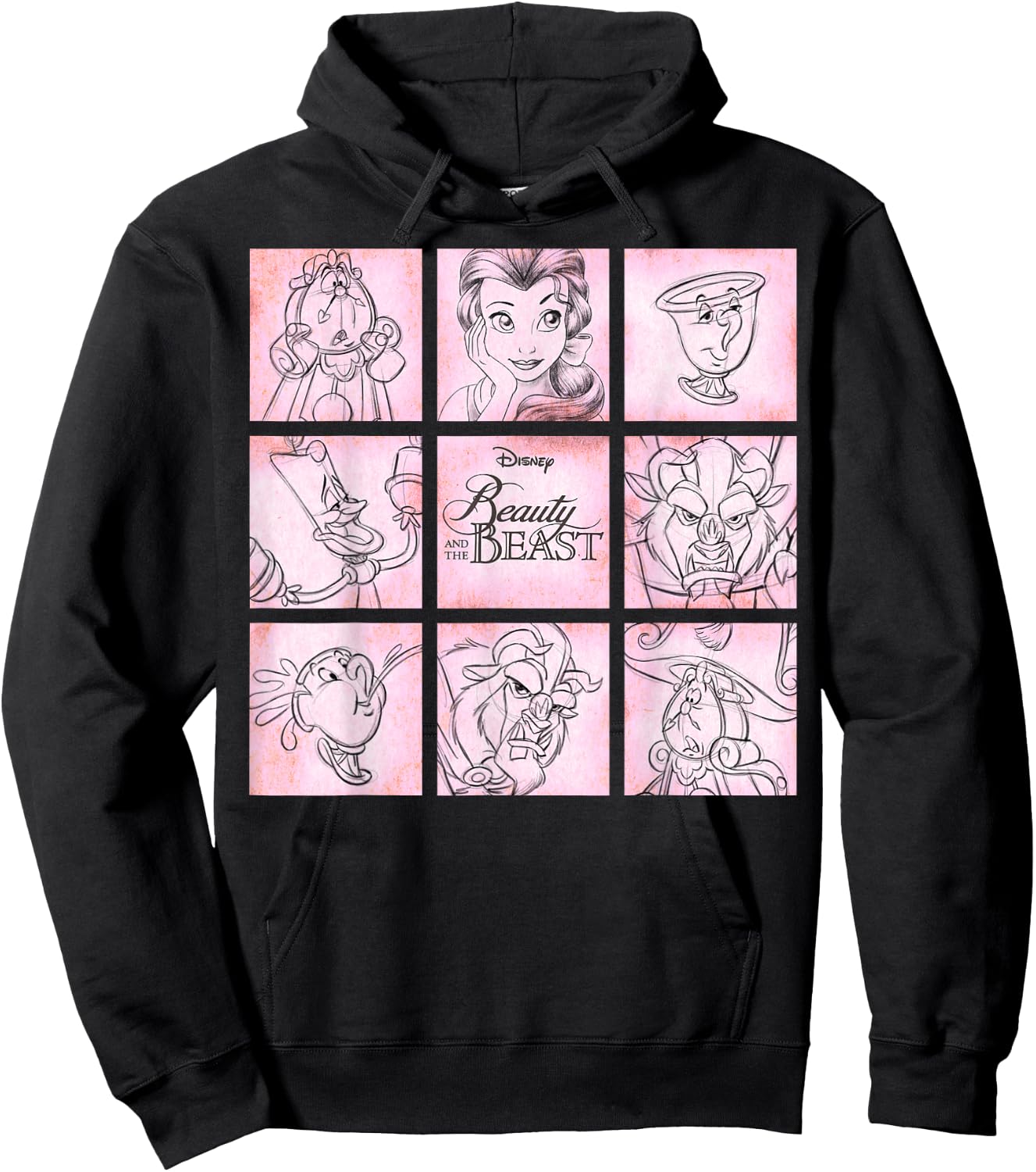 Disney Beauty and the Beast Panel Sketch Graphic Hoodie - Hoodie | Black