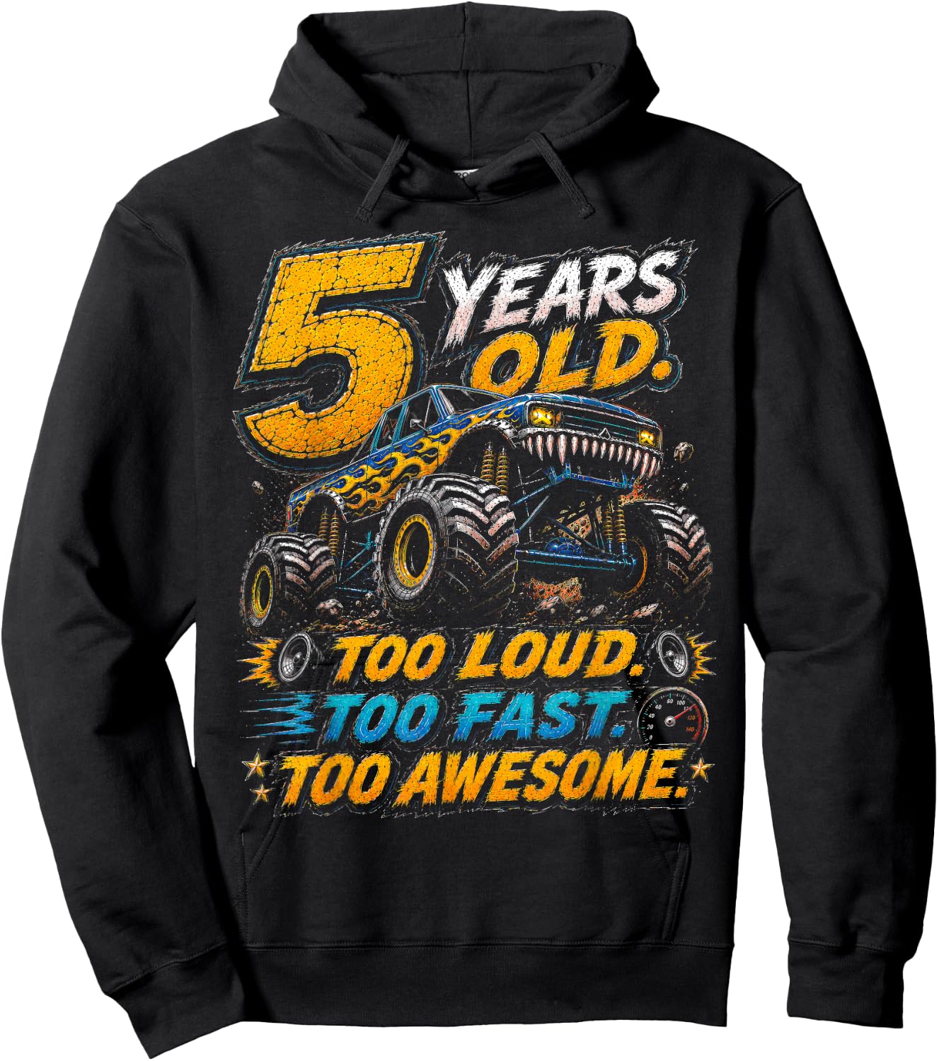 Monster Truck 5th Birthday Shirt 5 Year Old 5th Birthday Boy Hoodie - Hoodie | Black