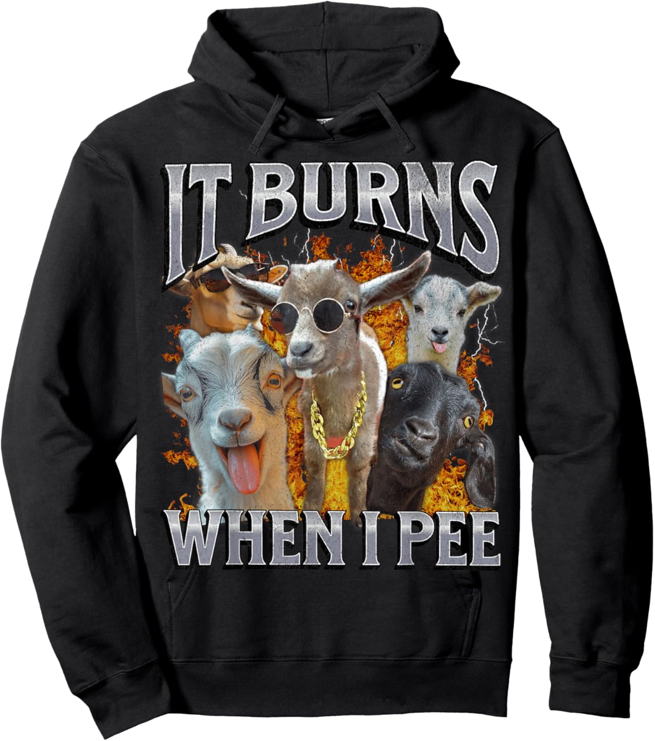 It Burns When I Pee Funny Offensive Goat Adult Humor Bootleg Hoodie - Hoodie | Black