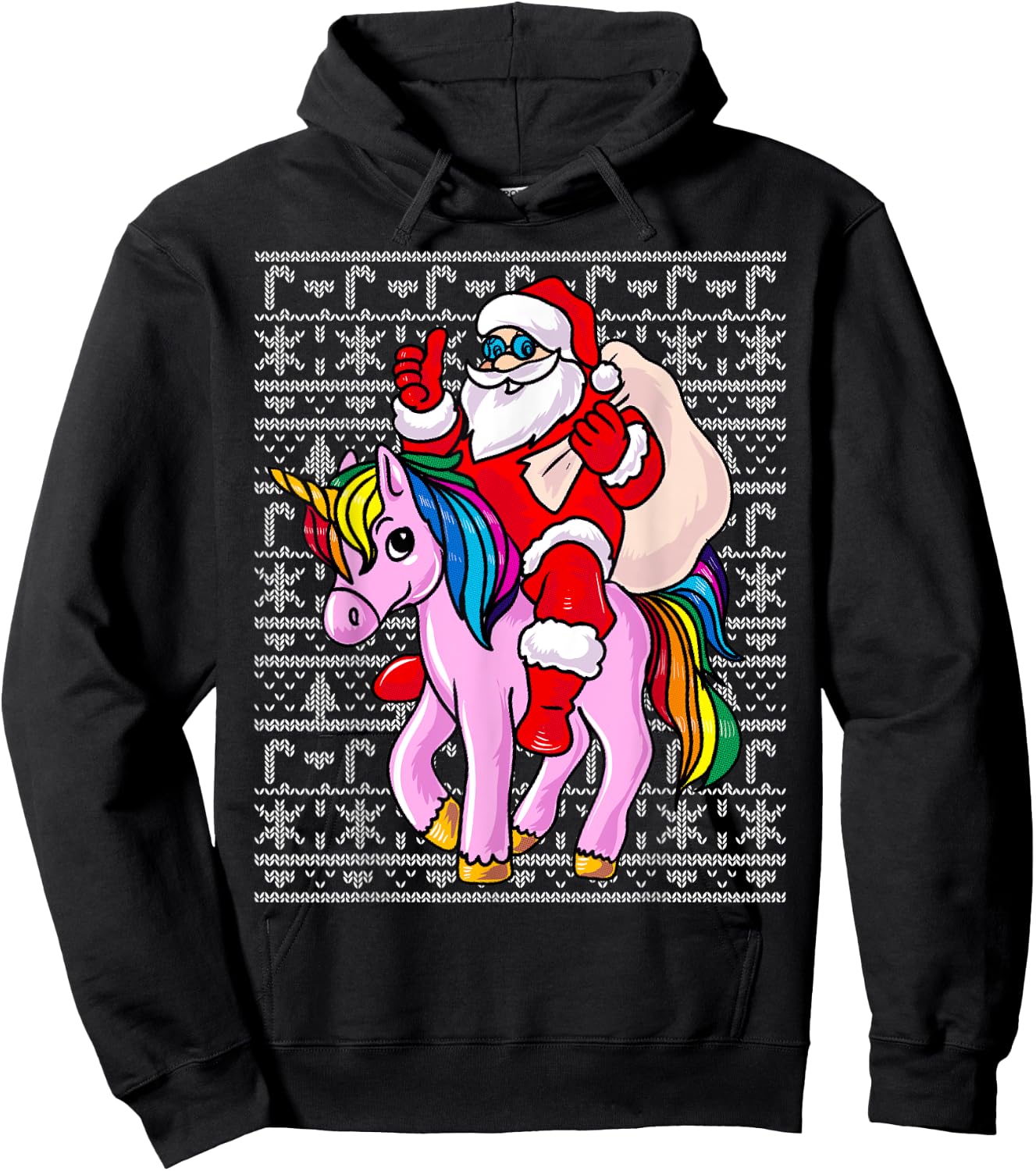 Santa Claus Pink Unicorn Girls Ugly Christmas Kids Hoodie - Hoodie | Black