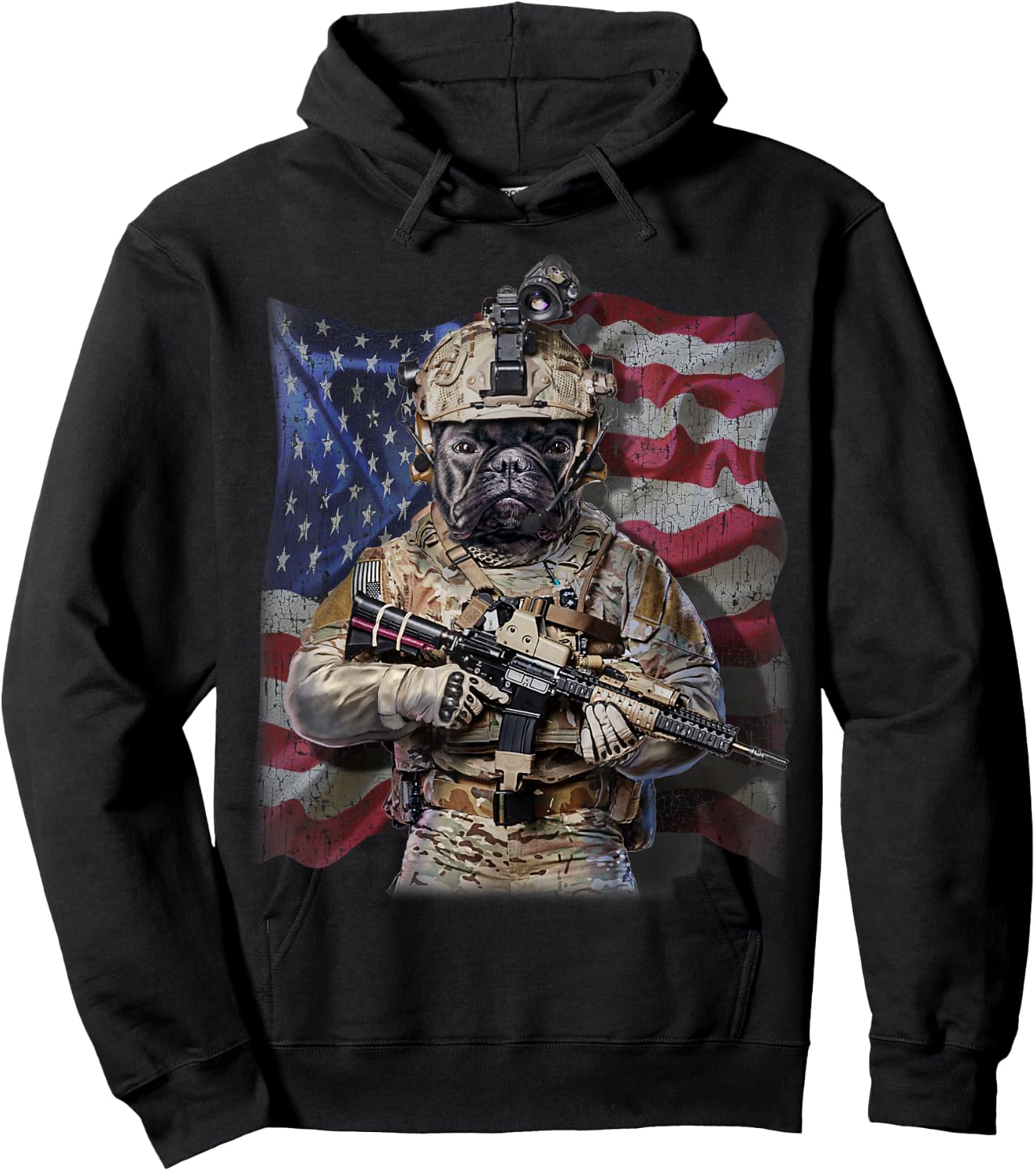 USA America Patriot French Bull Dog as Army Commando Hoodie - Hoodie | Black