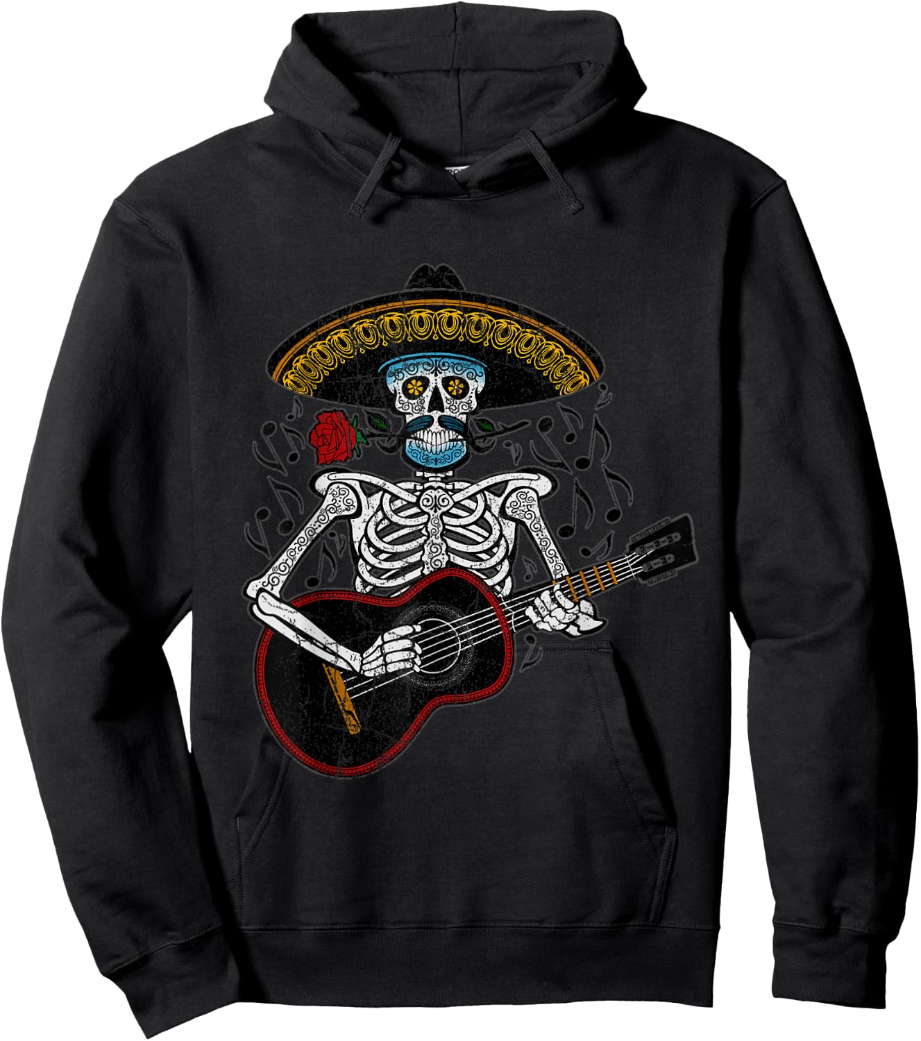 Mariachi Skeleton Playing Guitar Day of The Dead Hoodie - Hoodie | Black