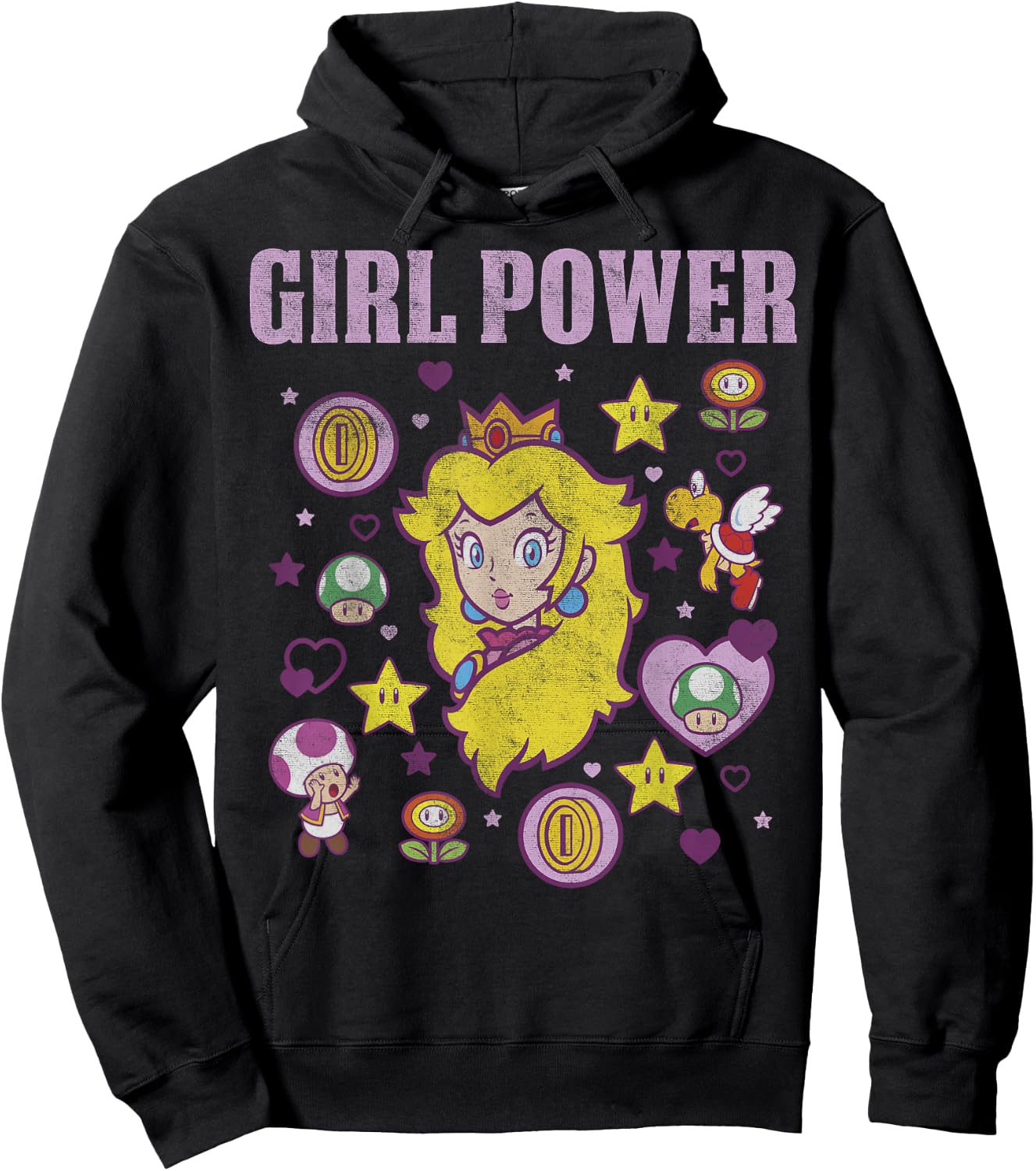 Nintendo Super Mario Peach Girl Power Icons Graphic Hoodie - Hoodie | Black