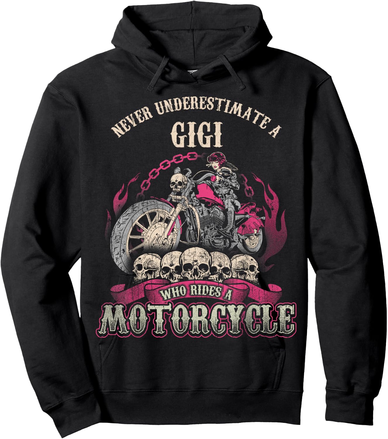 Gigi Biker Chick Gift Never Underestimate Motorcycle Hoodie - Hoodie | Black