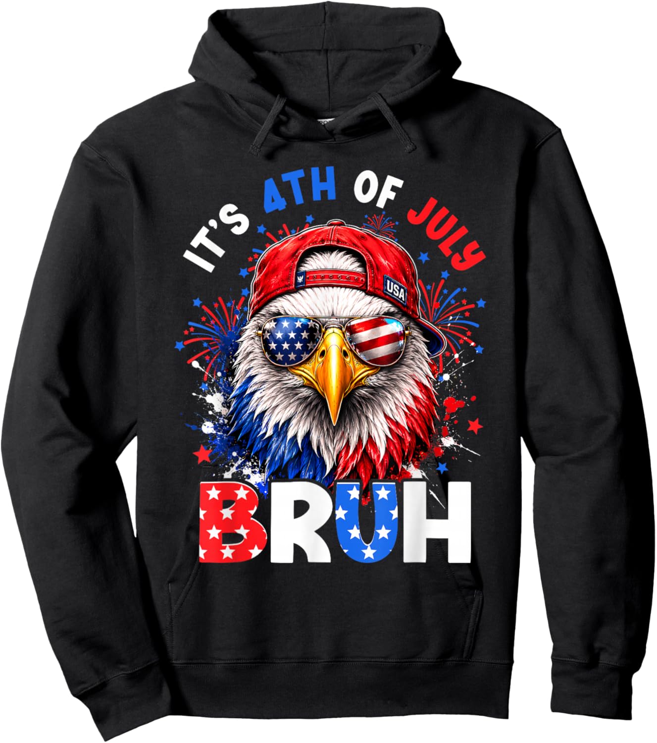 Bruh Eagles USA American Patriotic Fourth of July Men Boys Hoodie - Hoodie | Black