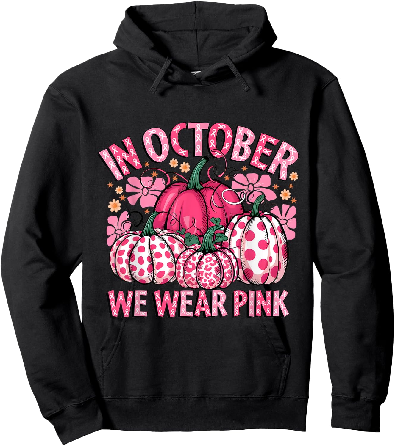 In October We Were Pink Pumpkin Breast Cancer Awareness Hoodie - Hoodie | Black