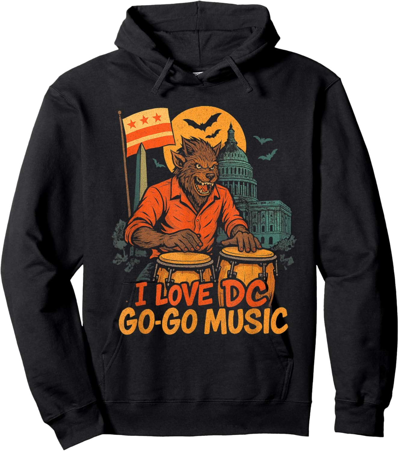 Werewolf Washington DC Go-Go Drummer Halloween Hoodie - Hoodie | Black