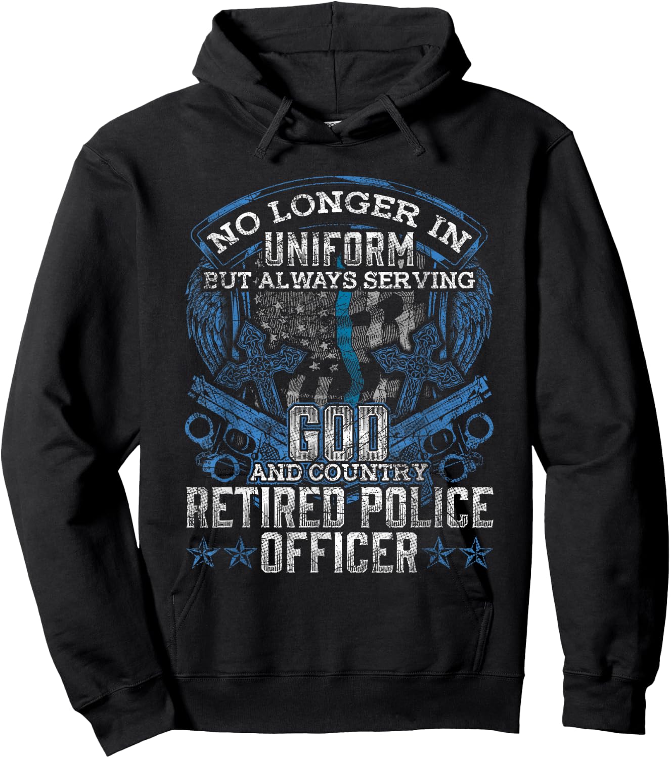 Retired Police Officer Vintage Flag Thin Blue Line Retired Hoodie - Hoodie | Black