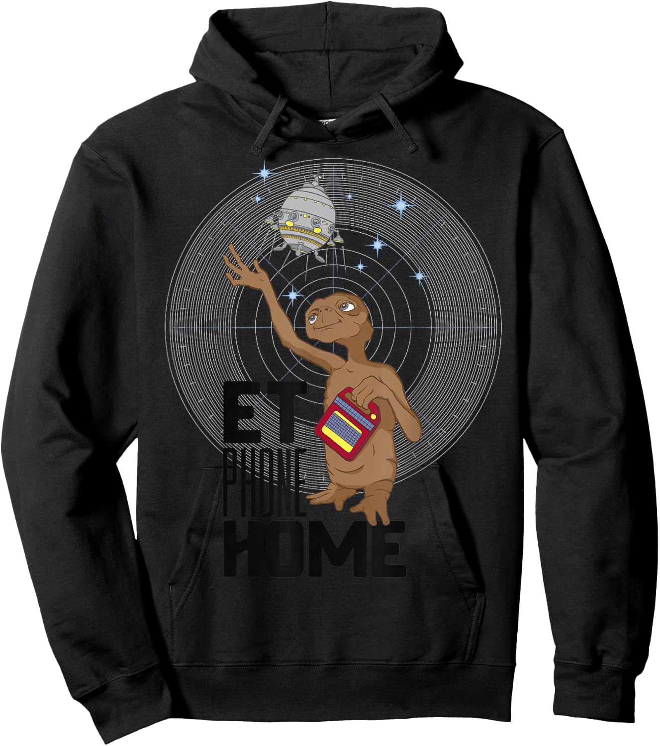 E.T. Phone Home Spaceship Flying Away Graphic Hoodie - Hoodie | Black