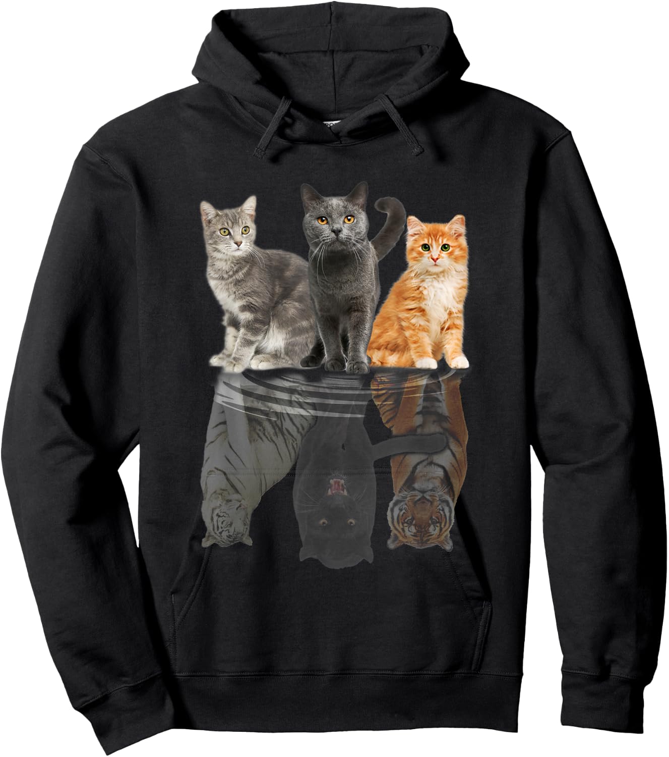 Cats Reflection Mirror Puma Cheetah Tiger Funny Cat Lover Men Women Kids Hoodie - Hoodie | Black