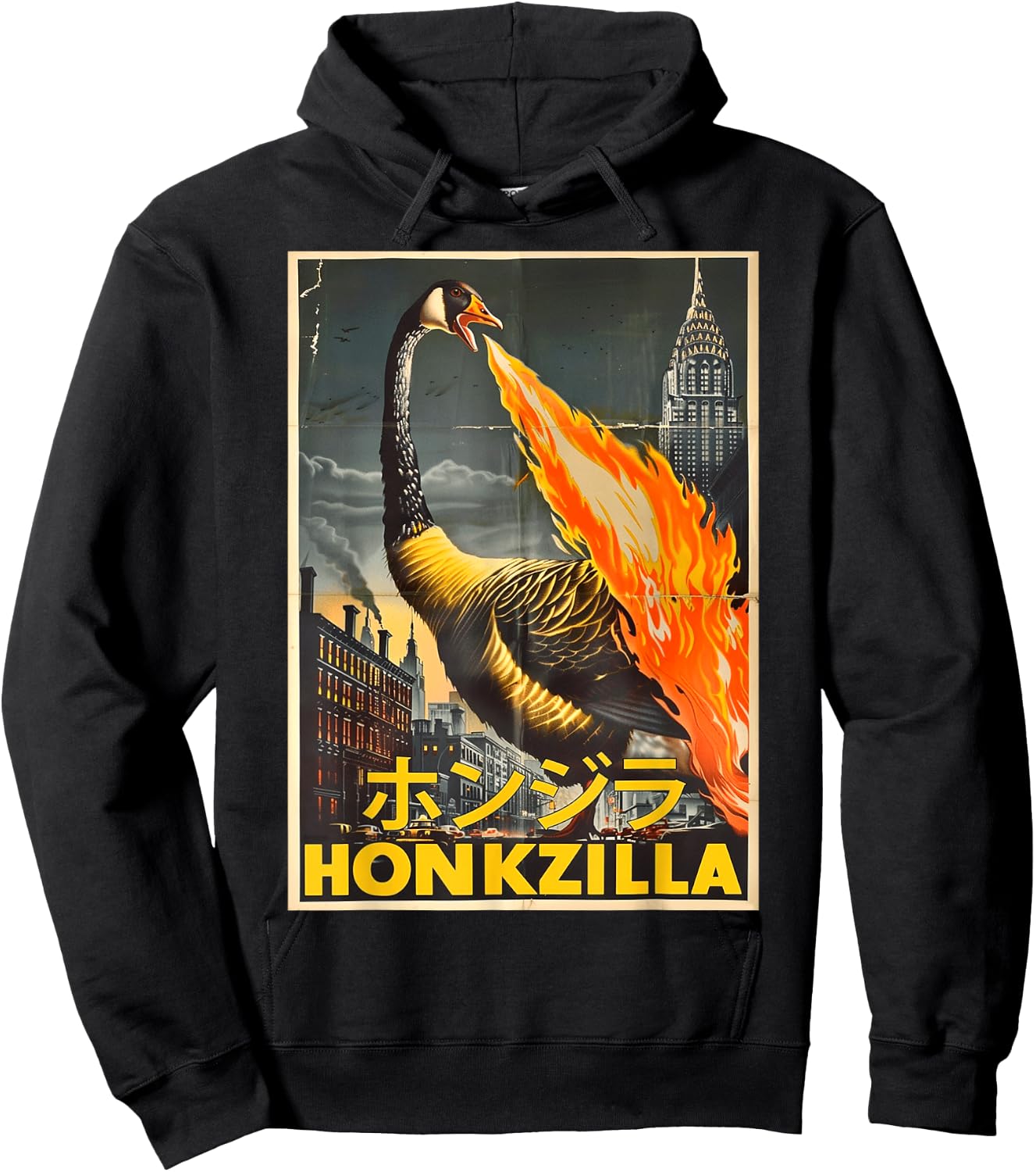 Wave Honkzilla Goose Retro Japanese Hoodie - Hoodie | Black