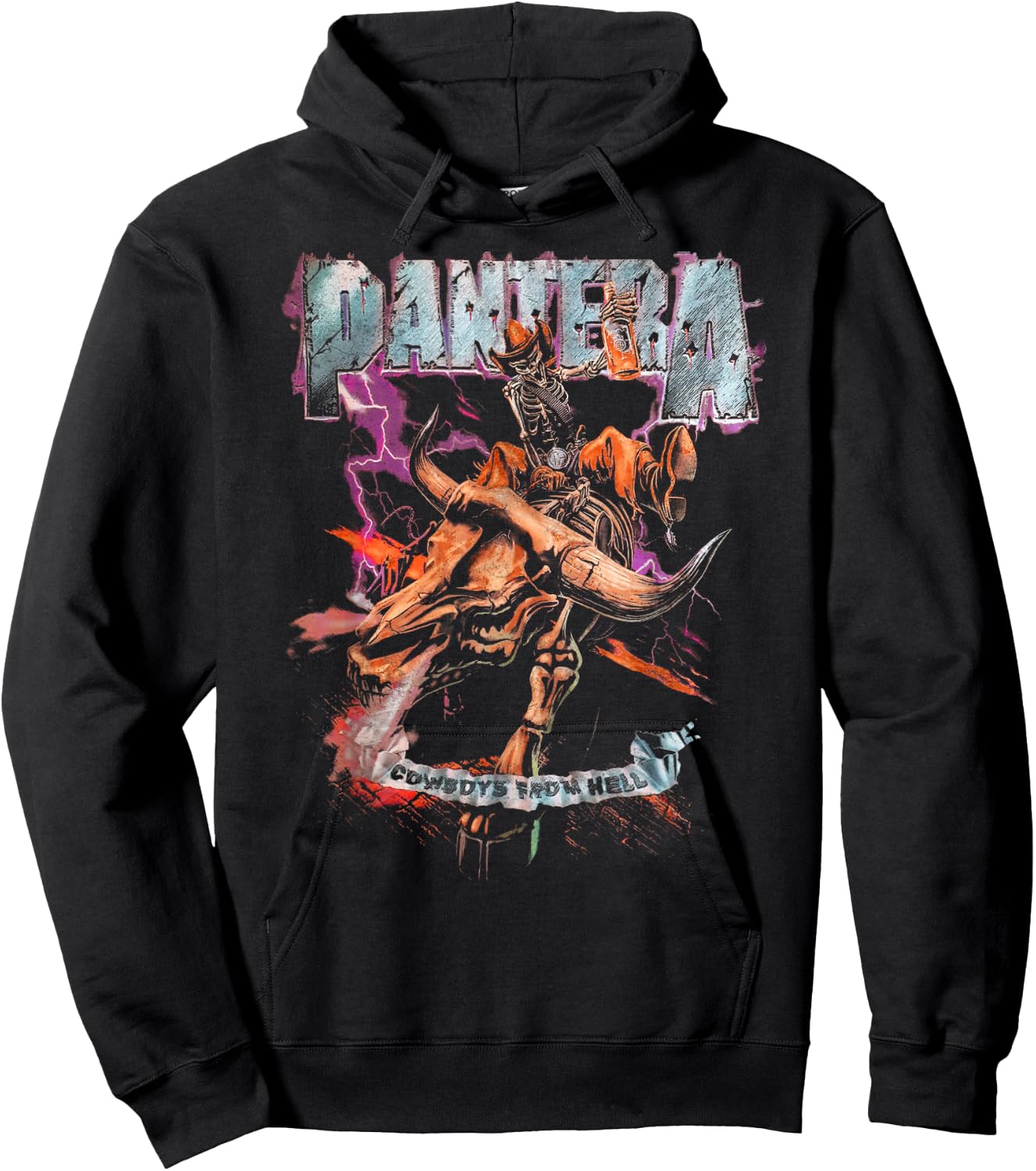 Pantera Official Cowboys From Hell Riding Skeleton Short Sleeve Hoodie - Hoodie | Black
