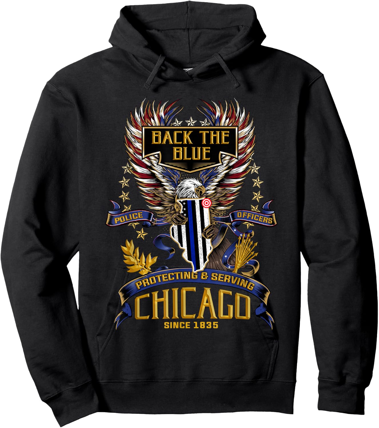 Police Support Back The Blue Chicago Hoodie - Hoodie | Black
