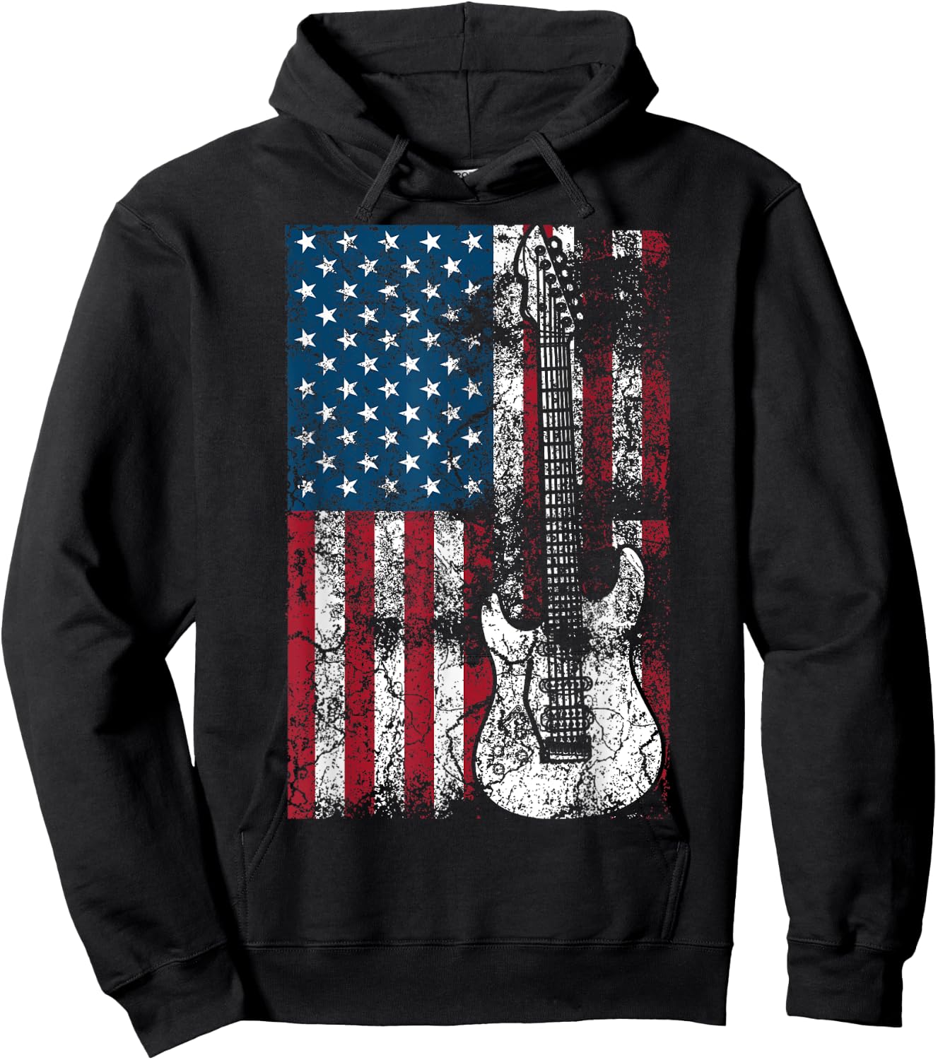 Guitar USA Flag Shirt | Cute Patriotic Guitar Lovers US Gift Hoodie - Hoodie | Black
