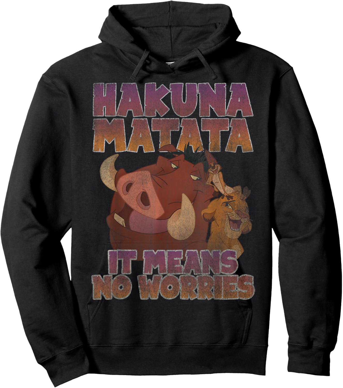 Disney The Lion King Hakuna Matata Distressed Group Shot Hoodie - Hoodie | Black