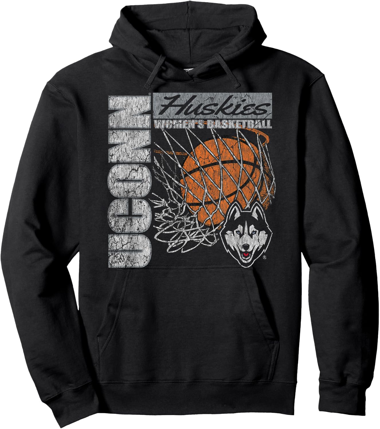 Connecticut Huskies Women's Basketball Vintage 90's Navy Hoodie - Hoodie | Black