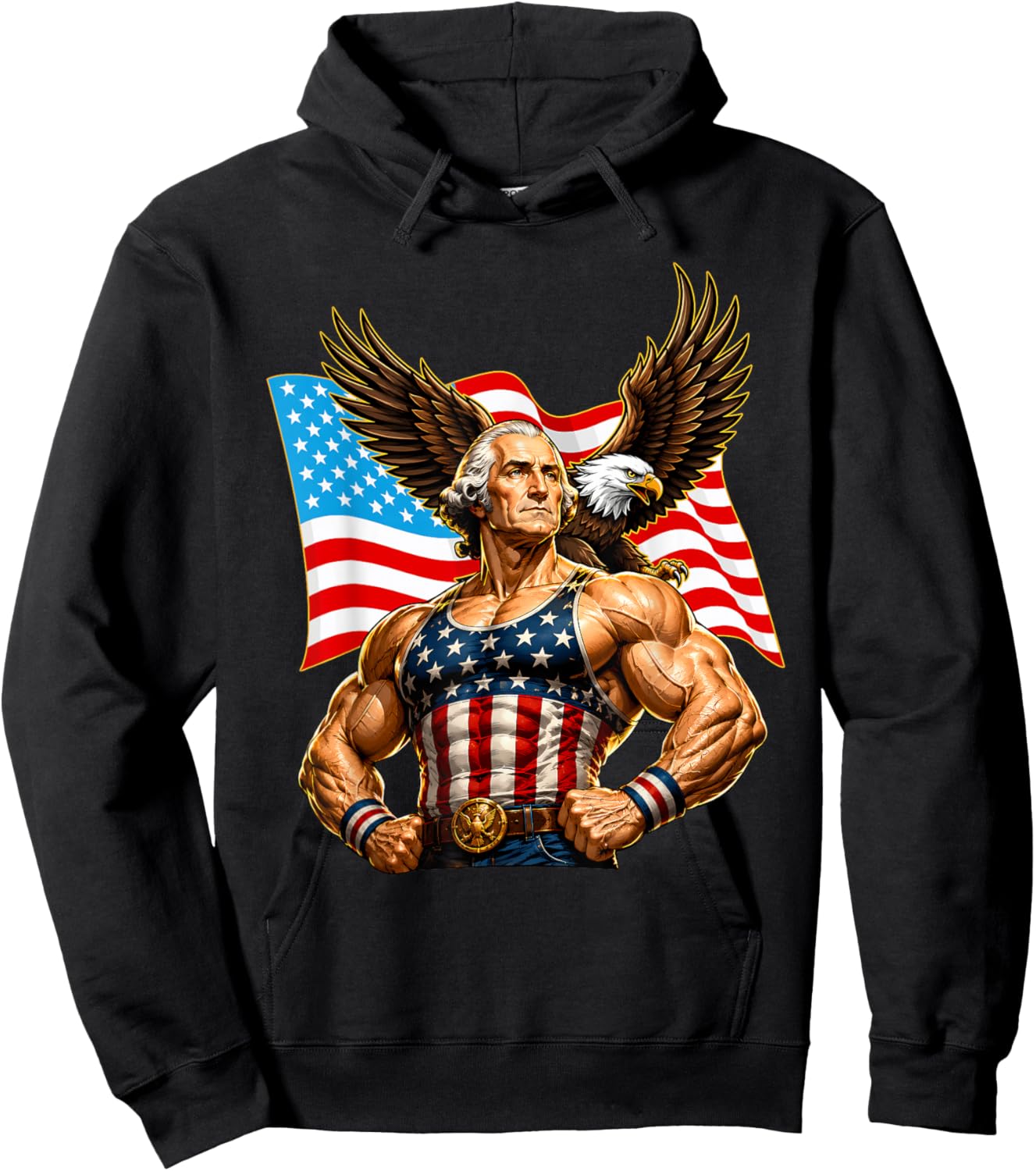Funny Patriotic George Washington Eagle USA 4th of July Men Hoodie - Hoodie | Black