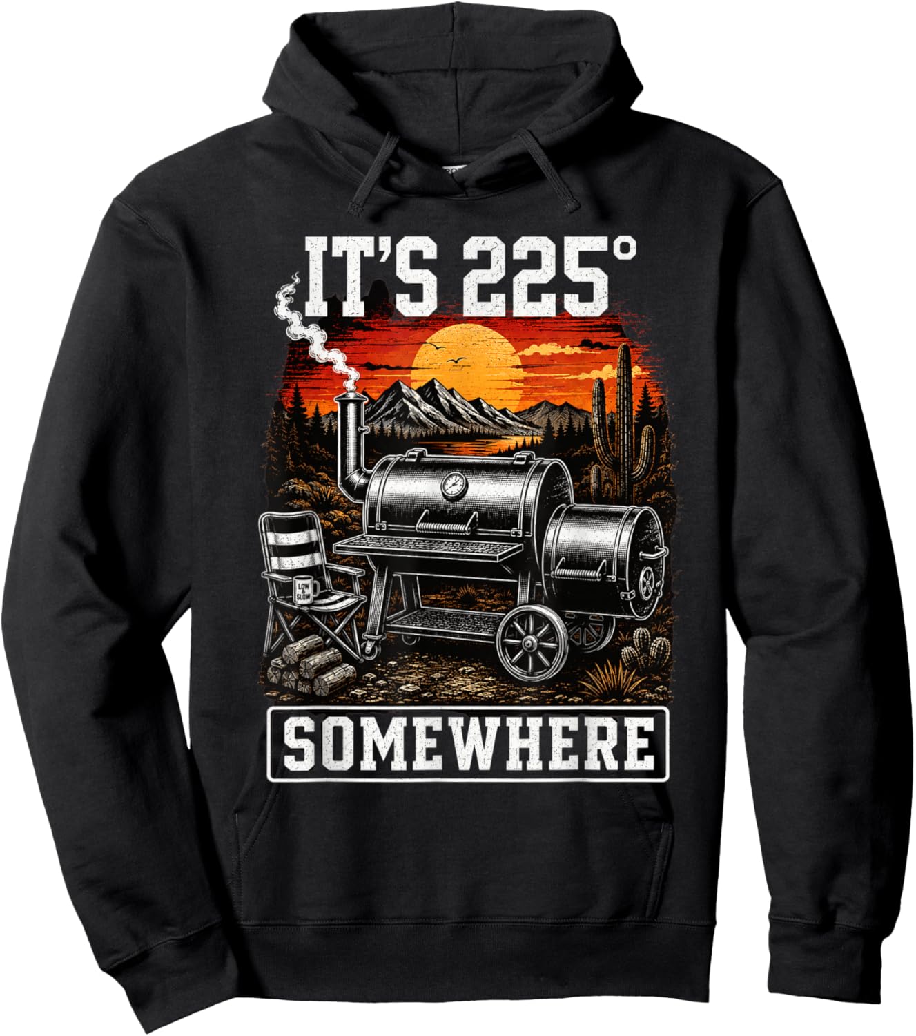 It's 225 Somewhere Funny BBQ Smoker Grill Saying Hoodie - Hoodie | Black