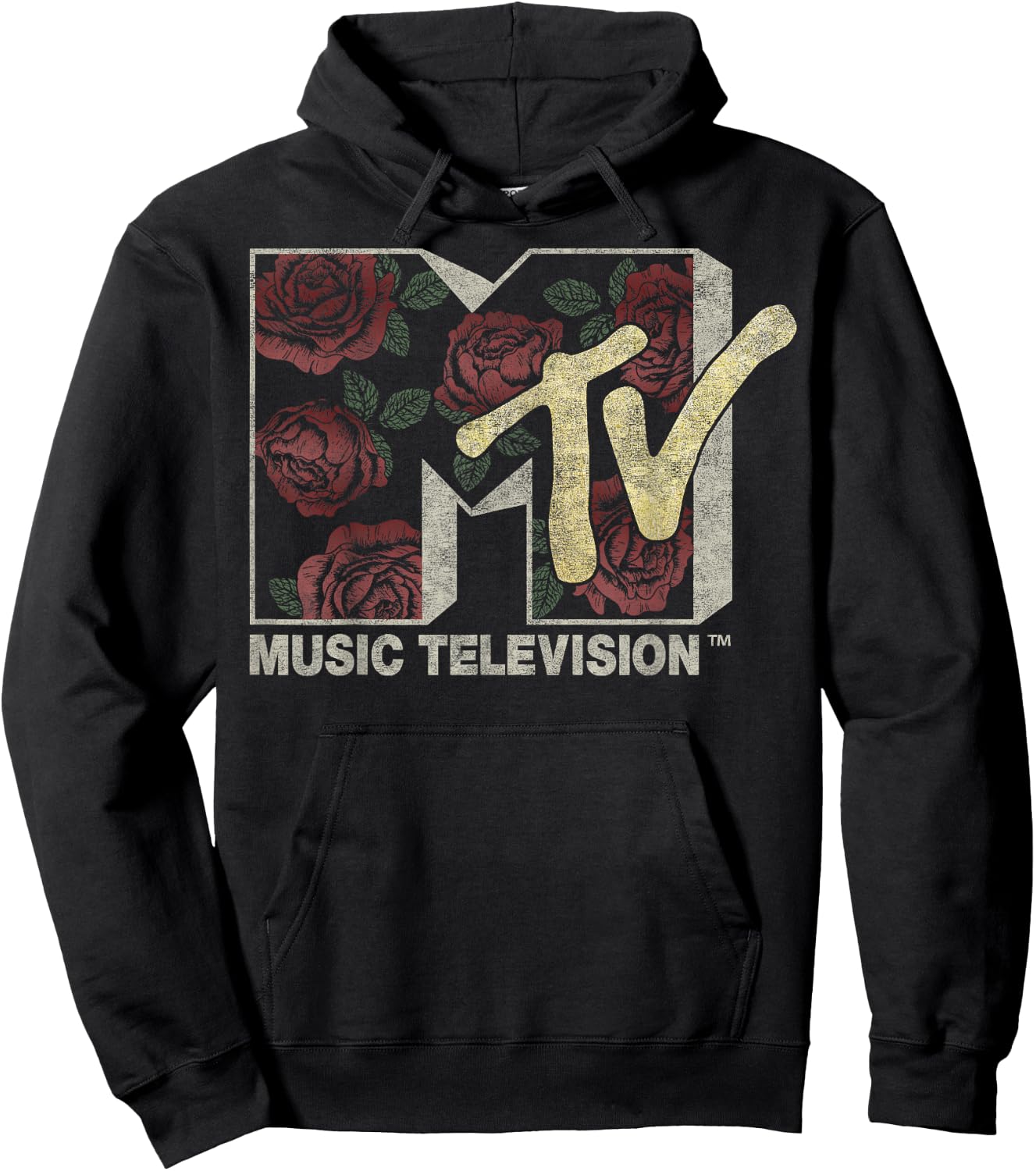 MTV Rose Floral Music Television Logo Hoodie - Hoodie | Black