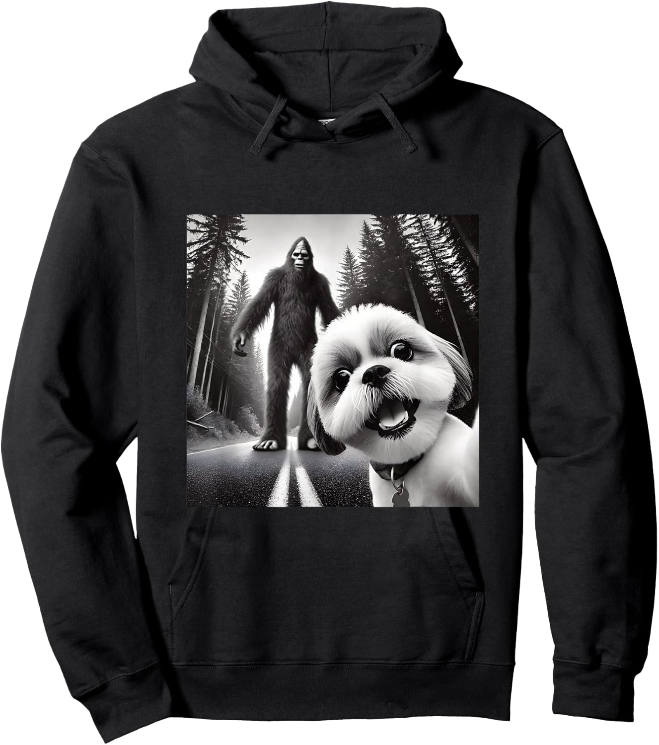 Shih tzu and Bigfoot Adventure in Forest Hoodie - Hoodie | Black