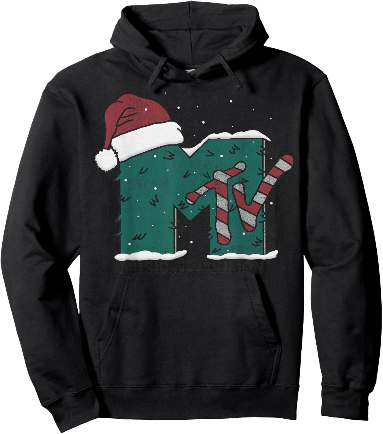 MTV Music Television Candy Cane Christmas Hoodie - Hoodie | Black