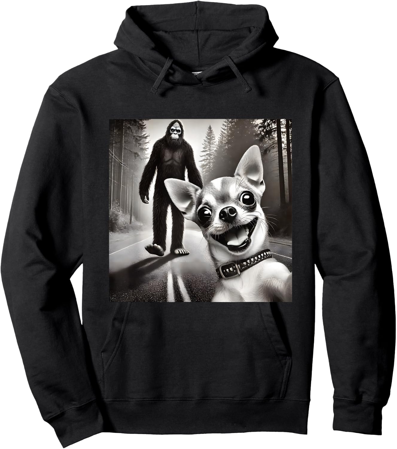 Chihuahua Selfie with Sasquatch Forest Hoodie - Hoodie | Black