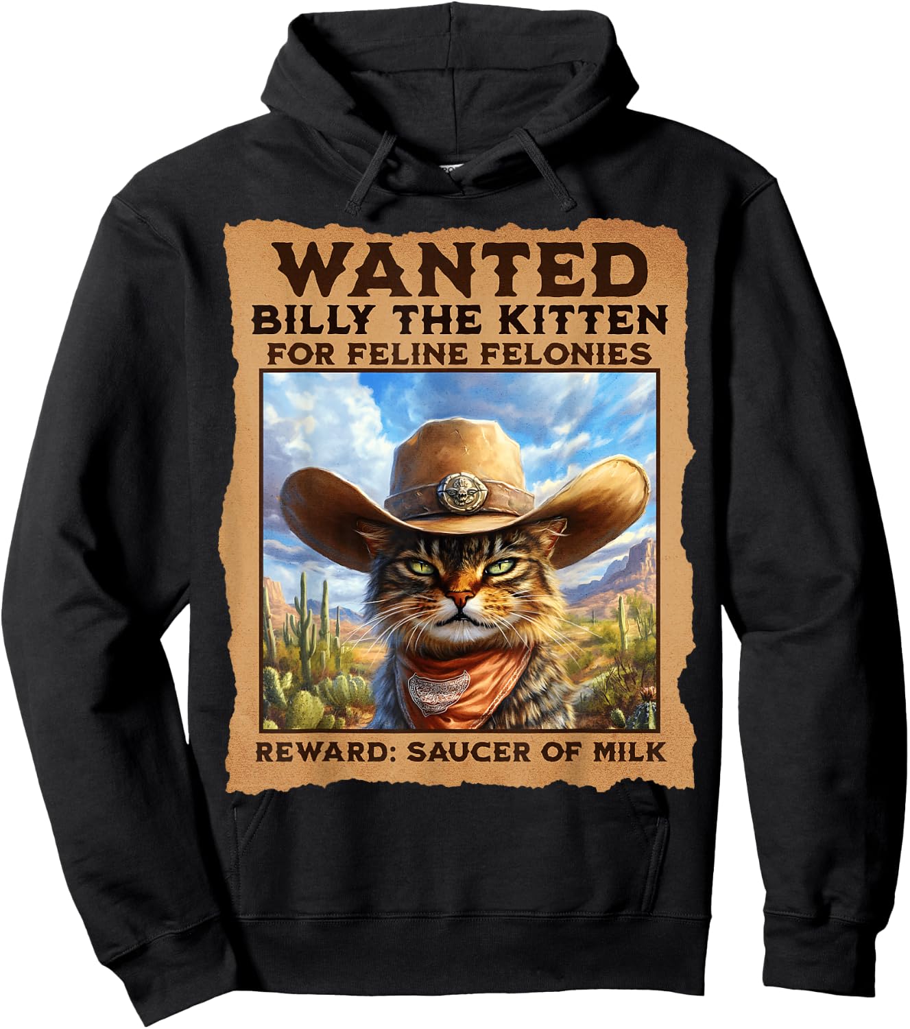 Wanted: Billy the Kitten. Cowboy Cat Western Hoodie - Hoodie | Black