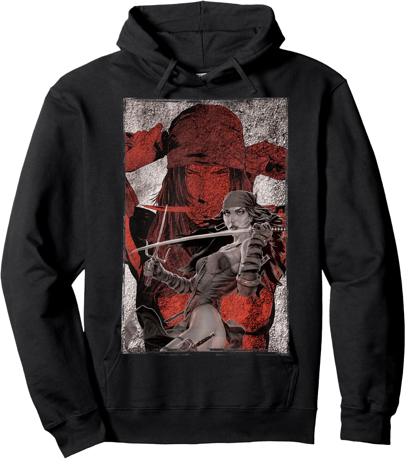 Marvel Elektra Double-Exposed Redness Grungy Hoodie - Hoodie | Black