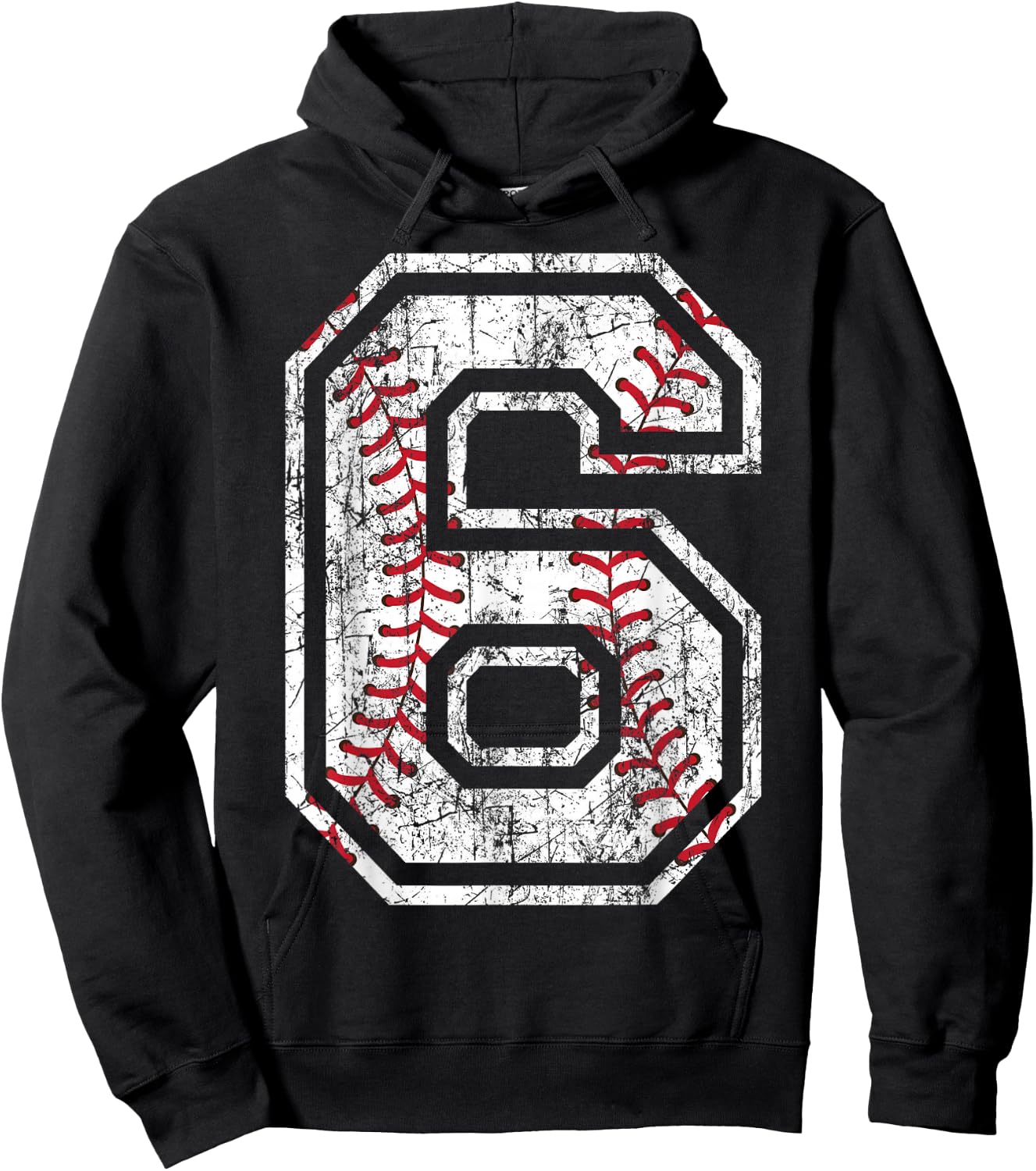 Baseball Jersey Number 6 Vintage Distressed 6th Birthday Hoodie - Hoodie | Black