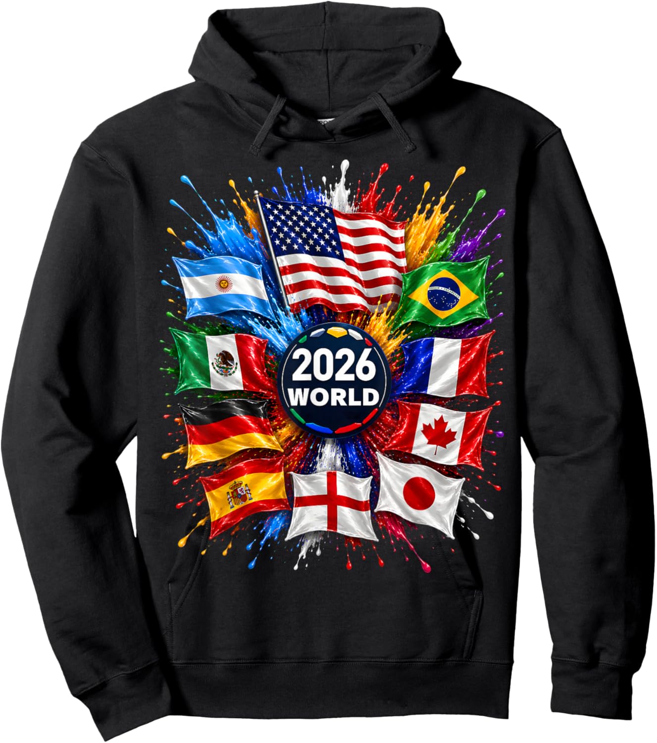 2026 World Flags Sports Fan Color Splash Celebration Graphic Hoodie - Hoodie | Black