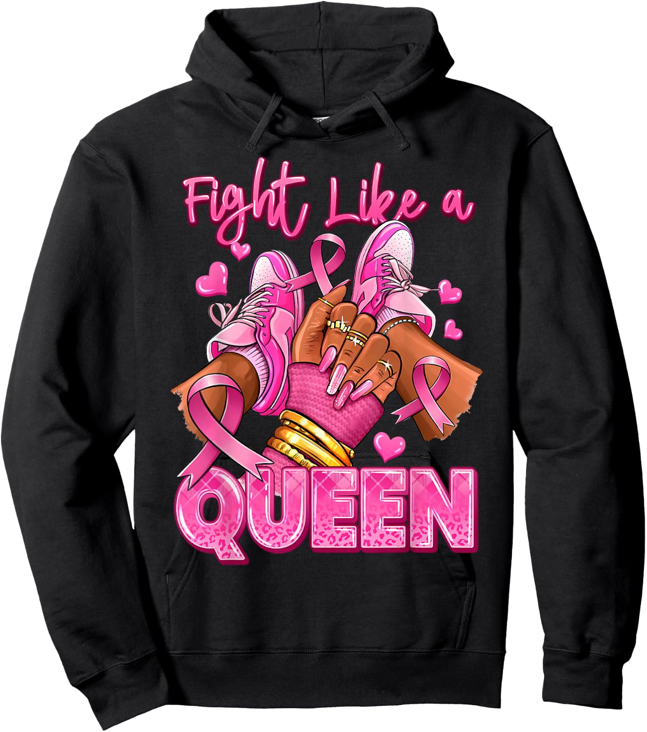 Afro Queen Black Women Breast Cancer Survivor Pink Ribbon Hoodie - Hoodie | Black
